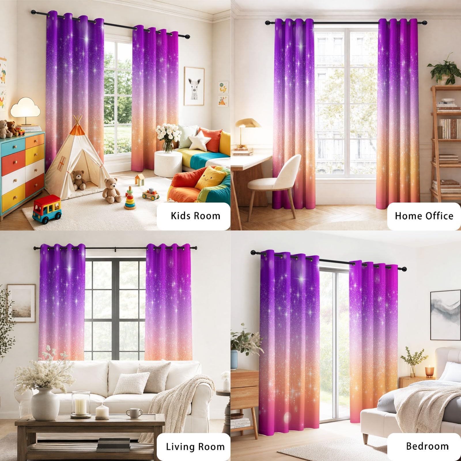 Générique 117 x 137 CM Rideau à œillets Moderne Romantique Couleur Dégradée Étoile Motif Thermique Œillets Occultant Rideaux pour fenêtres Chambre Salon Bureau à Domicile,2 Panneau Simple