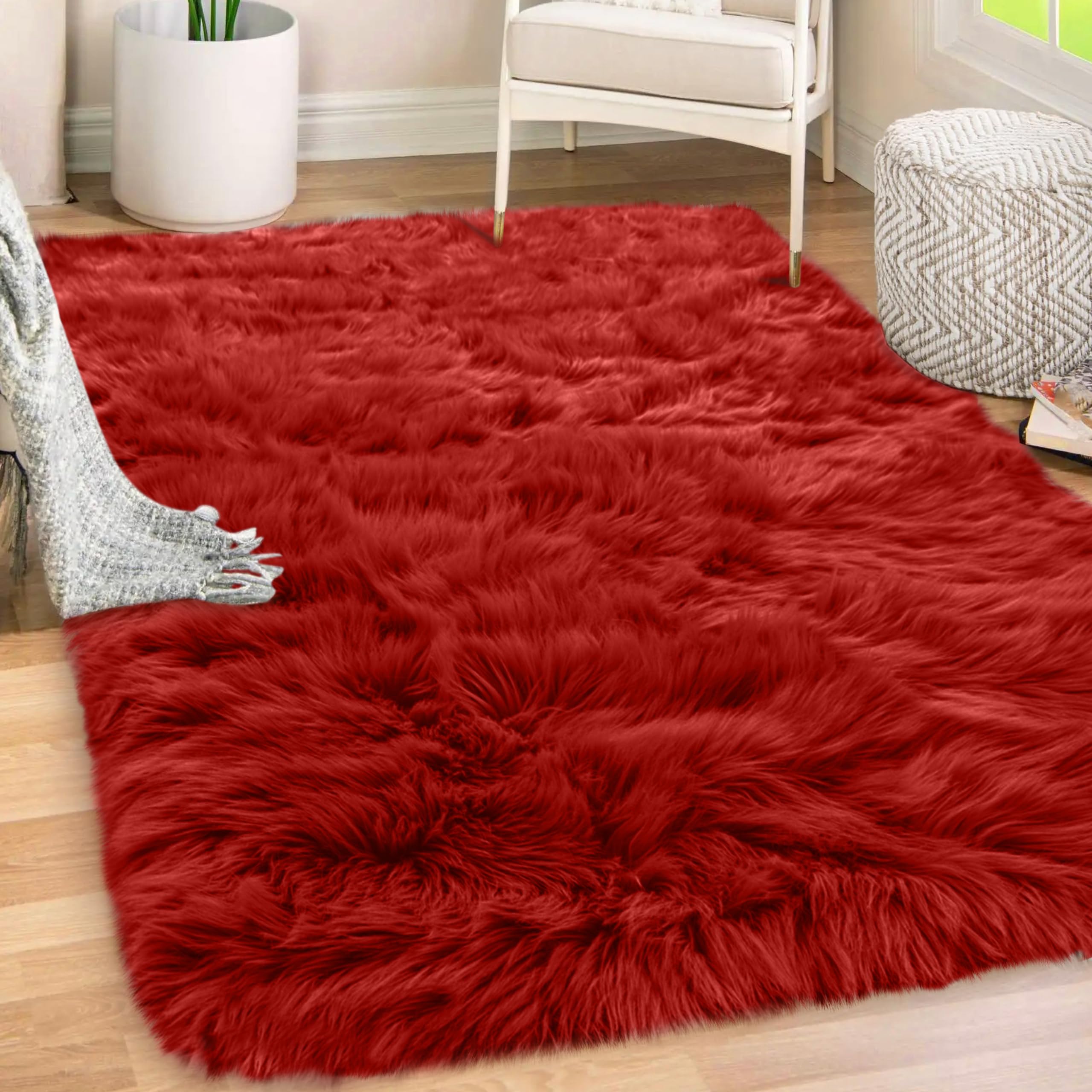 Gorilla Grip Fluffy Faux Fur Rug, Machine Washable Soft Furry Area Rugs