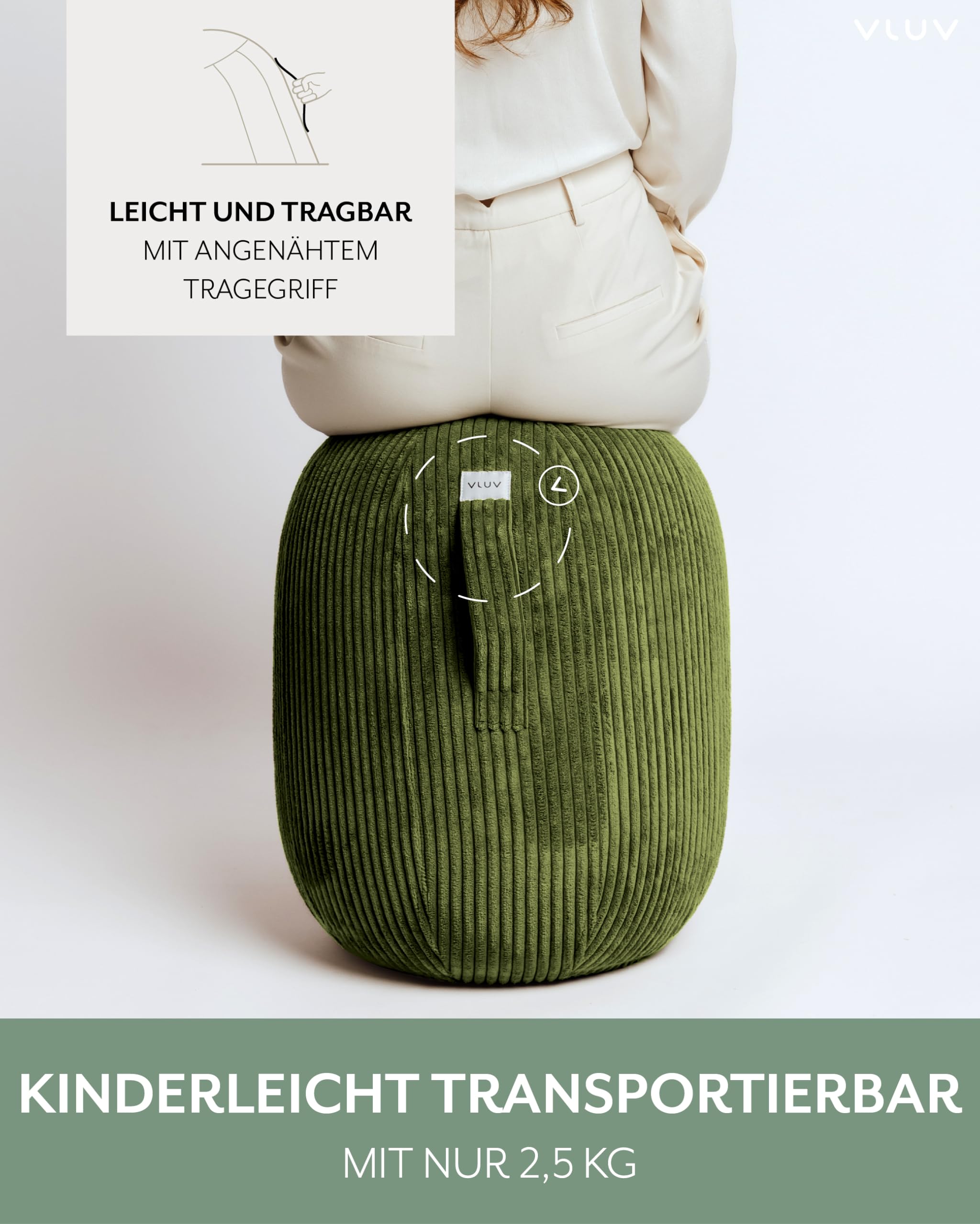 VLUV® KAPSUL VLIP Balancehocker mit Breitcord-Bezug Olive (Grün) Größe M