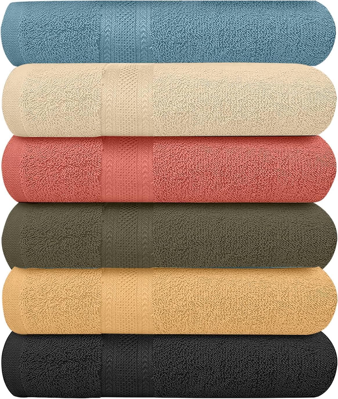 KAHAF COLLECTION 6 Pack Bath Towels Set 27 x 54 Inches 100 Ring Spun Cotton Lightweight Quick Dry
