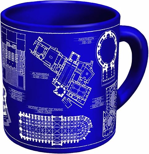 The Unemployed Philosophers Guild Taza de café de arquitectura, dibujos arquitectónicos de edificios famosos, de clásico a clásico, viene en una