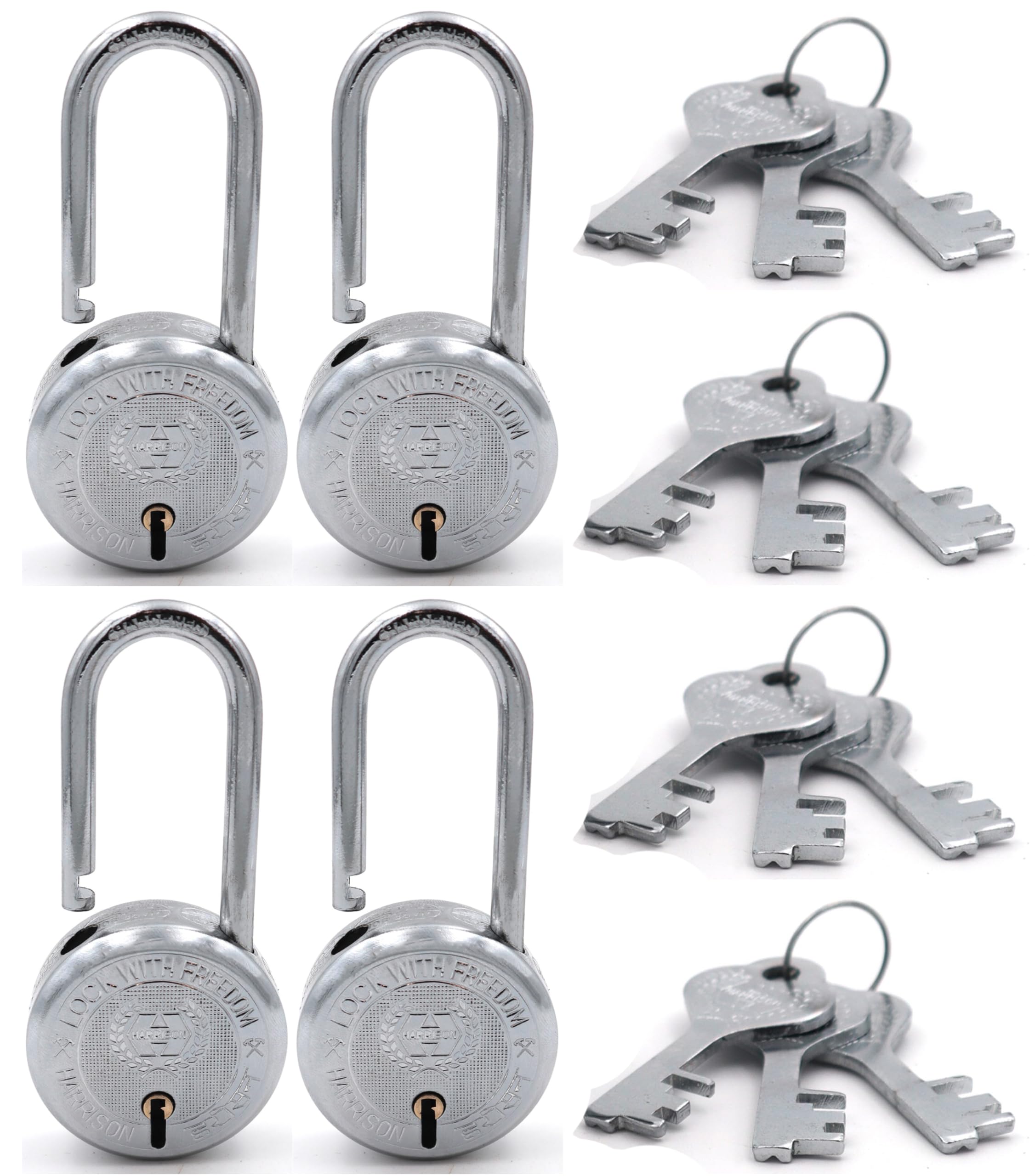 Harrison Padlocks/Round Padlock 50mm 6 Lever with 3 Keys T-26LS-0275 Pack of 4/ Mild Steel Material/Bright Chrome Polished Finish/Door Lock, Shutter Lock, Godown Lock, gate Lock (B0CVDKB5BT) Amazon Price History, Amazon Price Tracker