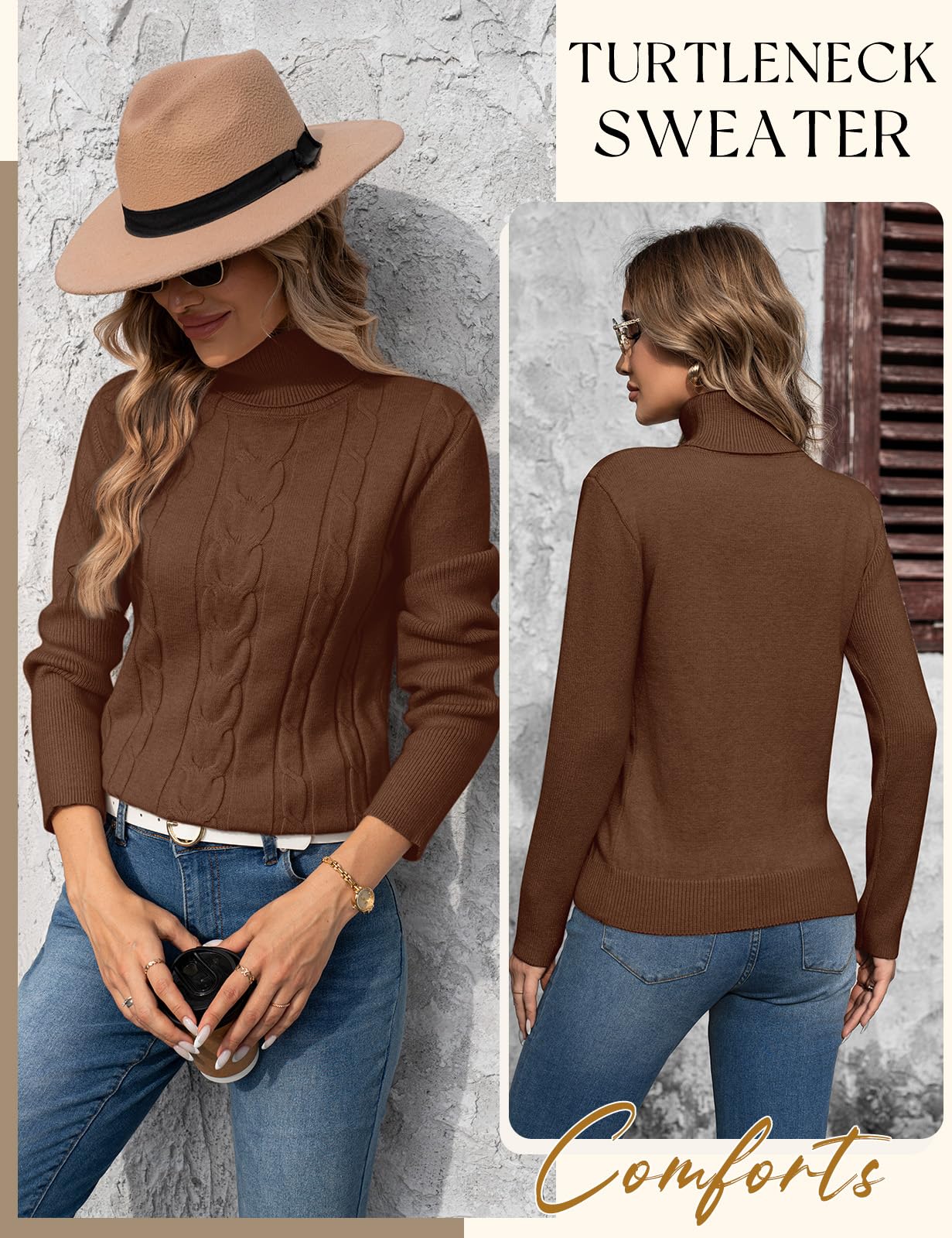 heekpek Maglione Donna Collo Alto Elegante Caldo Maglia Dolcevita Invernale Manica Lunga vestibilità Slim Moda Pullover Maglioni da Donna