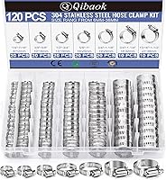 Qibaok 120PCS 304 Stainless Steel Hose Clamps Assortment Kit, Worm Gear 1/4"-1-1/2" for Plumbing, Automotive, Fuel Lines, Marine & Garden