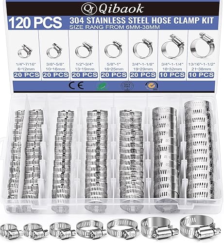 Abrazadera de Manguera - Qibaok 120 PCS Kit Surtido de Abrazaderas de Manguera de Acero Inoxidable 14''1-12'' Abrazaderas de Tornillo Sin Fin para