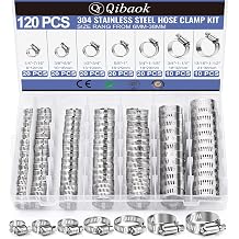 Hose Clamp- Qibaok 120 PCS Stainless Steel Hose Clamps Assortment Kit 1/4'' 1-1/2'' Worm Gear Clamps for Fuel Line, Plumbing, Automotive, Mechanical Applications, Pipe, Tube, Radiator, Garden