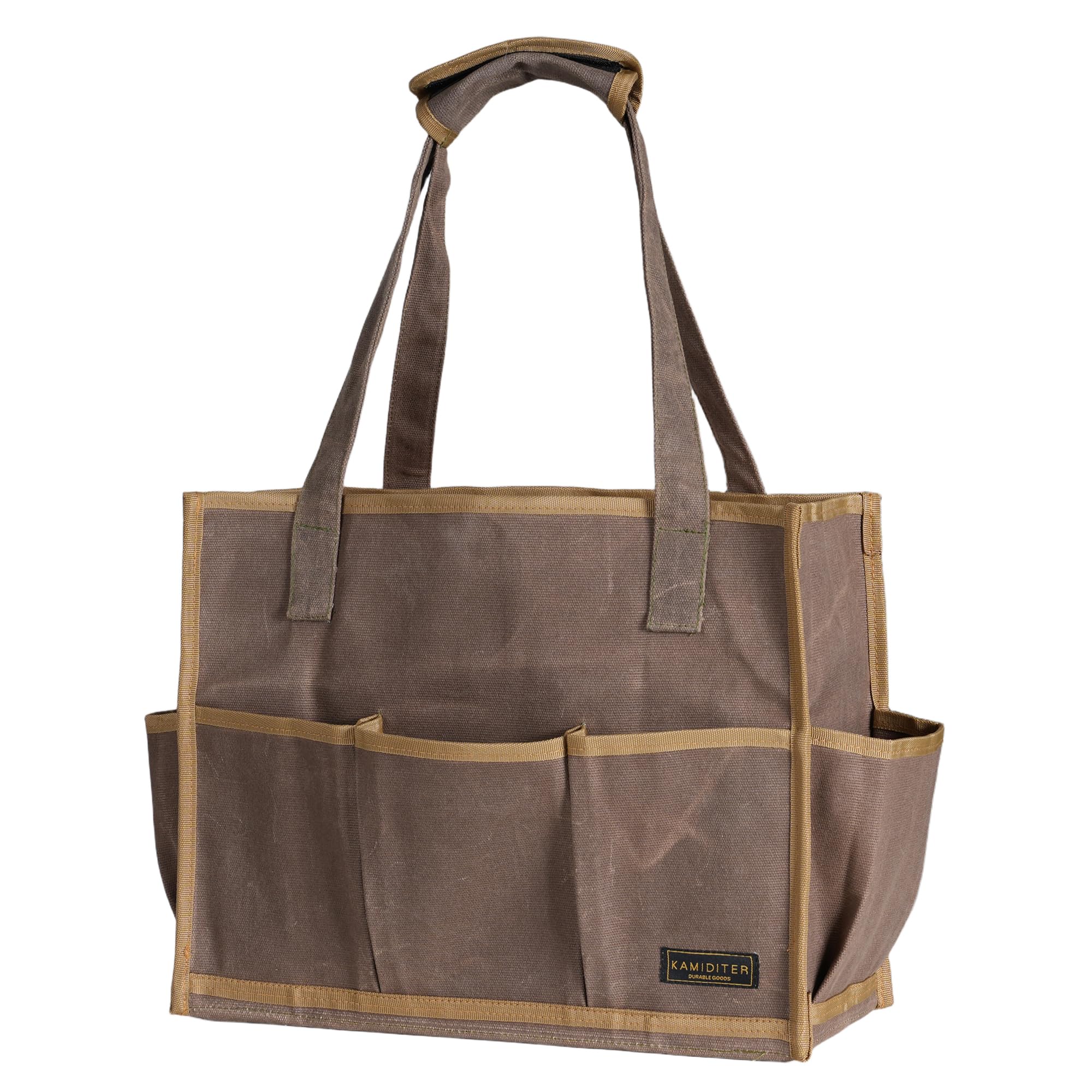 Bolsa de herramientas de lona encerada, organizador de bolsas de herramientas de jardín con 14 bolsillos adicionales y asa extraíble, 16.5 x 6.5 x 12.5 pulgadas, gris