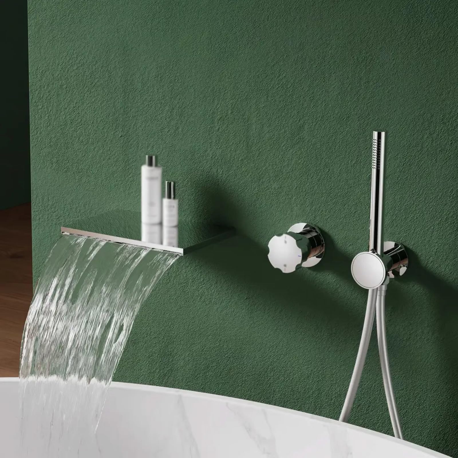 JYBNBBE Bath Shower Mixer Tap Wall Mount Waterfall Hot and Cold Brass Concealed Mixer Bath Taps with Shower Black (Silver A)