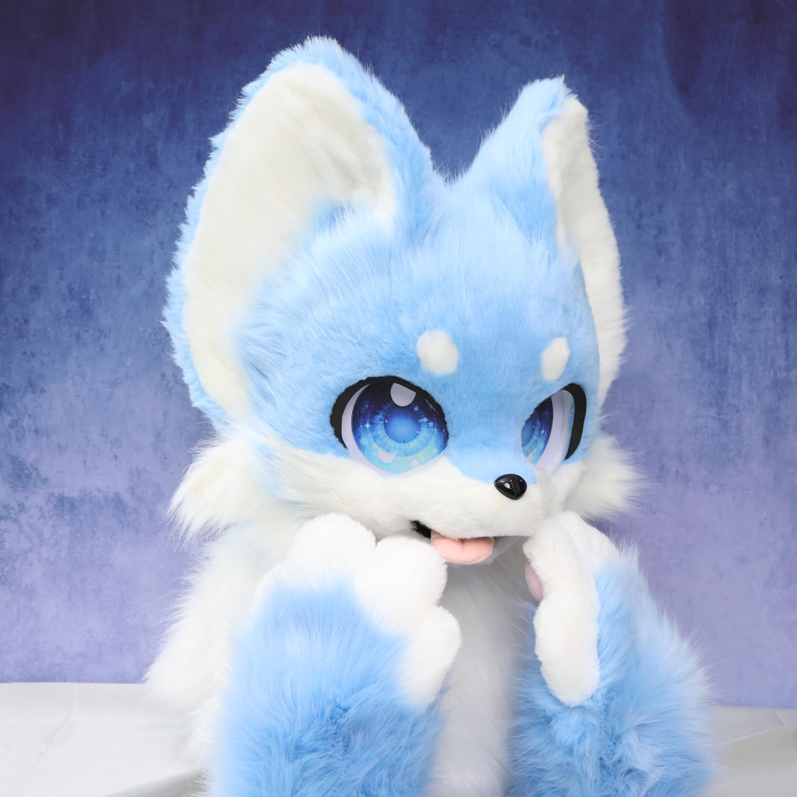 Blue Fox Fursuit Testa pelosa Zampe Soffici costumi animali fatti a mano Set per Cosplay Halloween Fursona Outfit