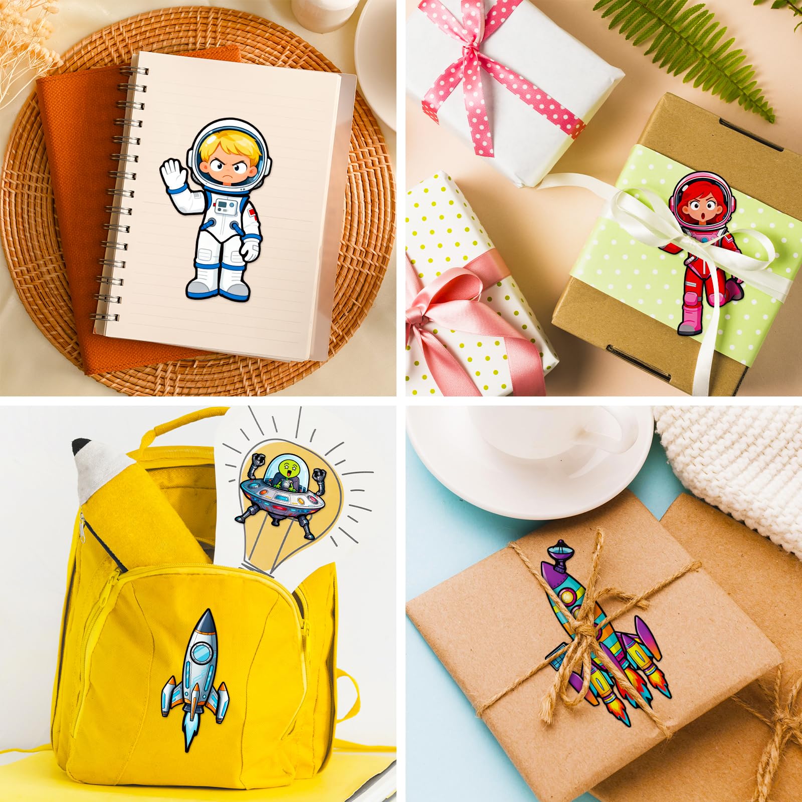 24 Sheets Make Your Own Stickers, Space Make-a-face Sticker Aliens, Astronauts, Spaceship DIY Craft Stickers for Party Decoration Reward — view 4