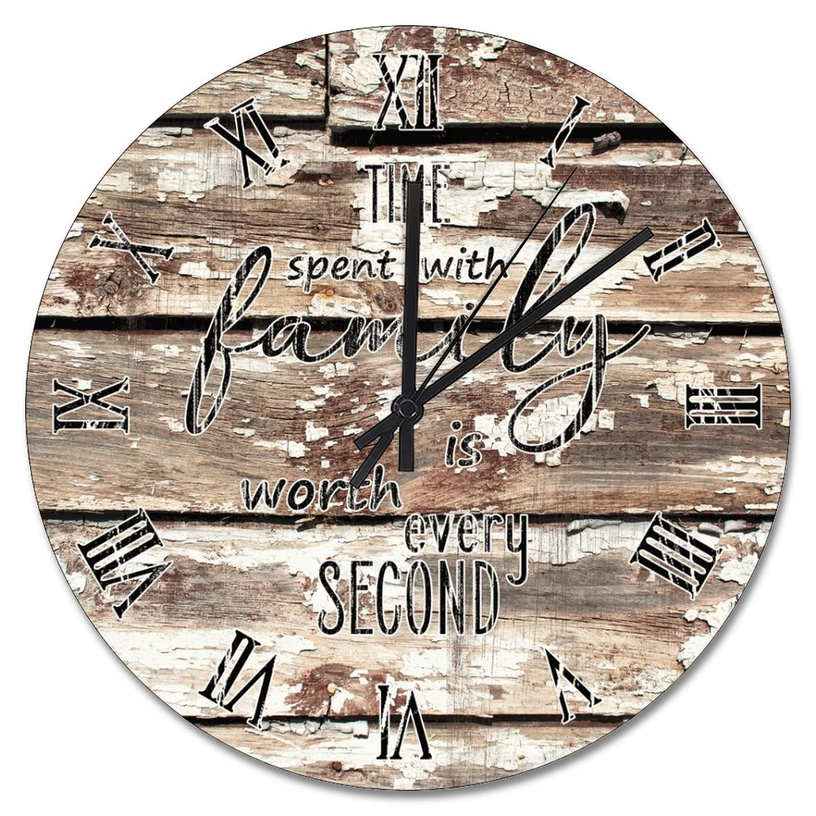 Horloge murale en bois rustique à piles pour chambre à coucher