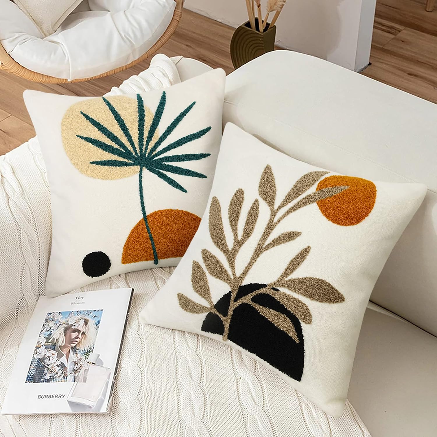 Merrycolor Boho Pillow Covers 20x20 Tufted Mid Century Modern Throw Pillow Covers Abstract Leaf Pillow Cover Bohemian Aesthetic Boho Pillows Decorative large Pillows for Couch Bed Sofa Living Room 1PC