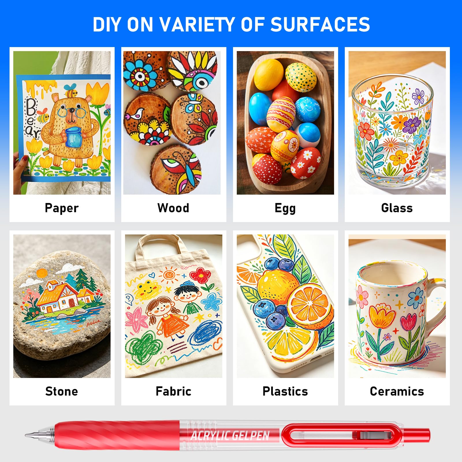 90 Farben Acrylstifte Gelstifte mit 0.7MM Feine Spitze zum Malen | Gel Stifte Set Klicken Schreiben & Journaling für Leinwand, Stoff, Papier, Deko, Ostereier, Halloween, Weihnachten