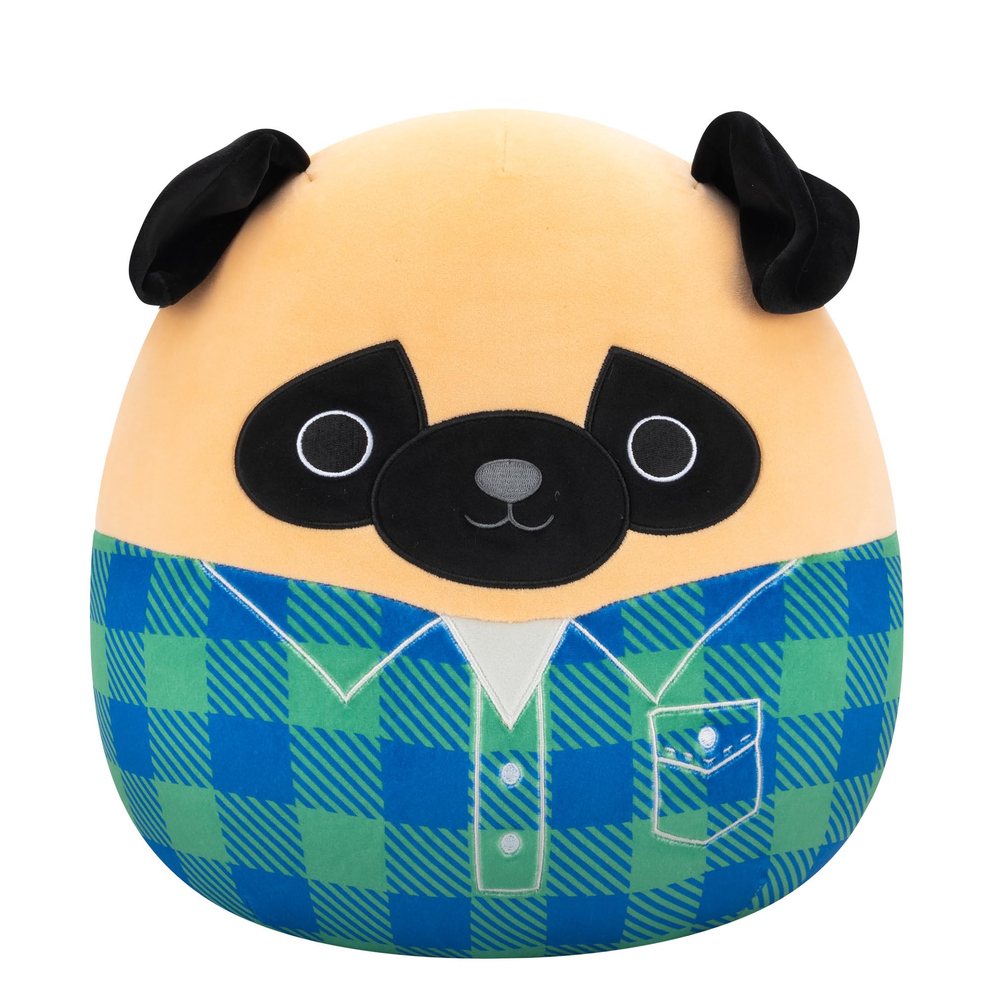 Squishmallows Original 12 Inch - Prince the Brown Pug with Tartan Plush Soft Toy