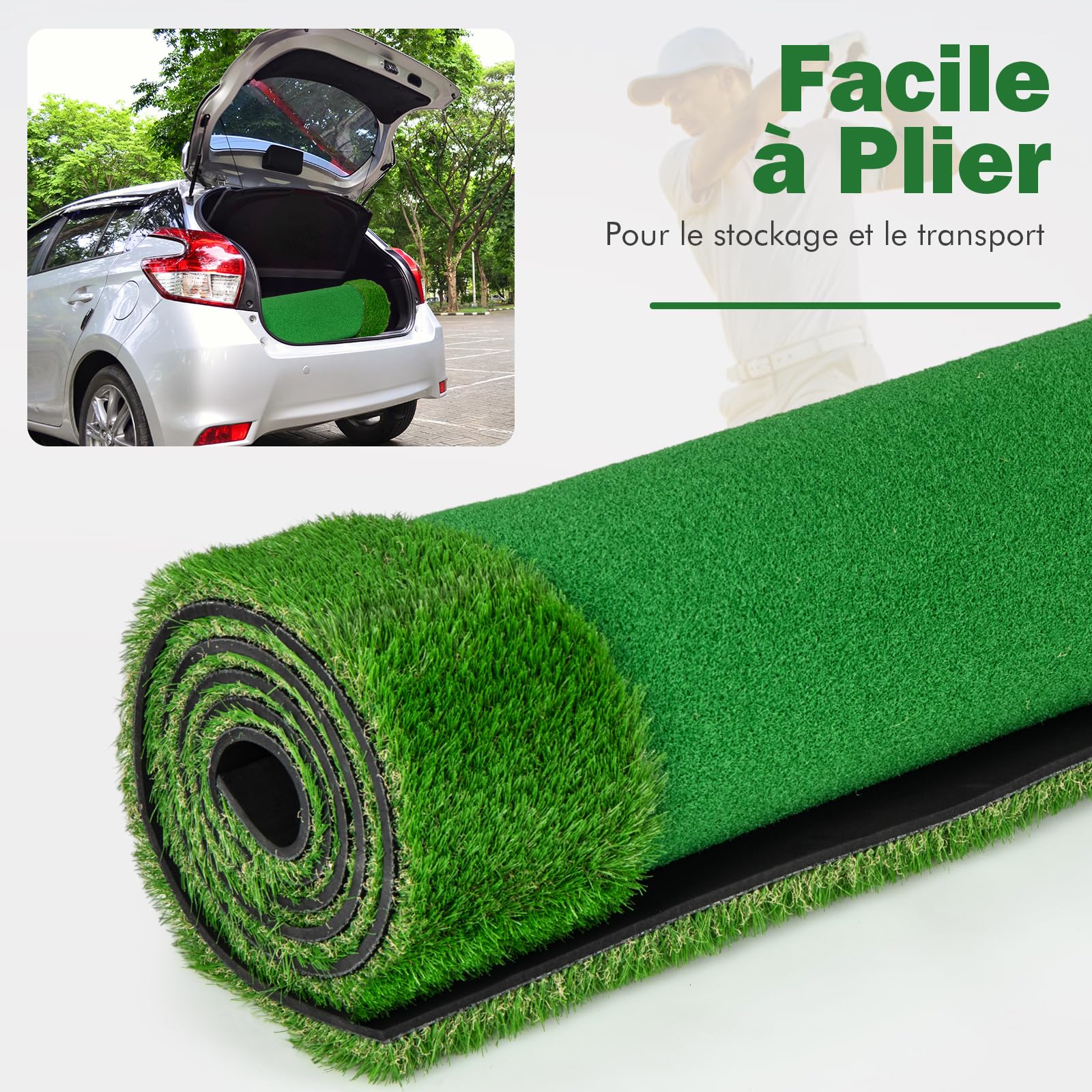 COSTWAY Tapis de Frappe de Golf 300 x 100 cm, Tapis d'Entraînement de Golf avec Pelouse Artificielle 3 Trous 3 Drapeaux Gobelets, Green de Putting de Golf pour Intérieur & Extérieur