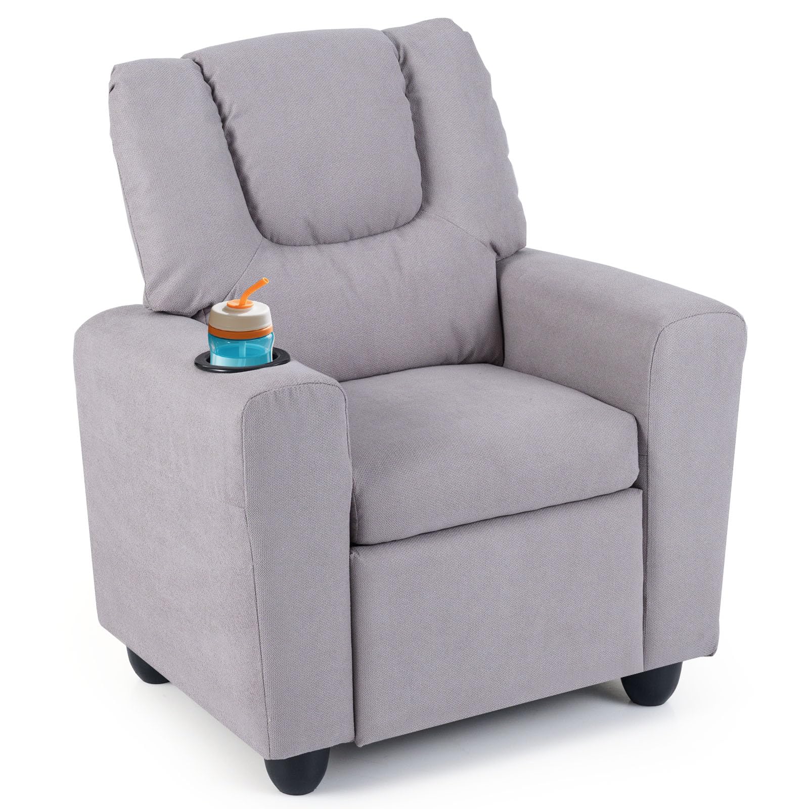 LIFEZEAL 2 en 1 Fauteuil Inclinable pour Enfants, Fauteuil pour 3 +Ans Garçons et Filles avec Repose-Pieds réglable et Porte-gobelet, Petit Canapé pour Chambres d'enfants, Salles de Jeux (Gris)