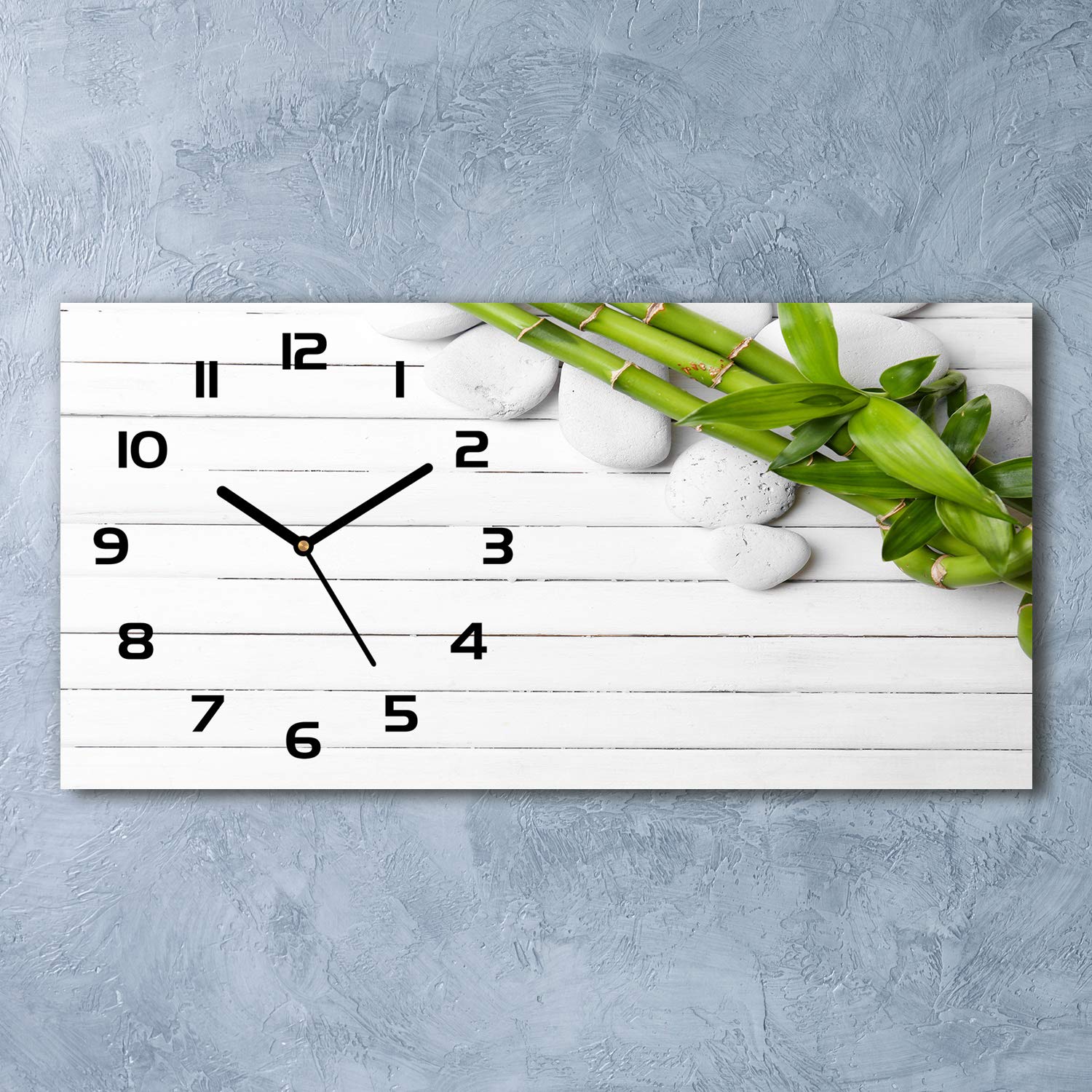 Tulup Wanduhr aus Glas 60x30 cm Glas Uhr Bild Glasuhr Gehärtetes Glas Küchenuhren - Schwarze Zeiger - Bambus