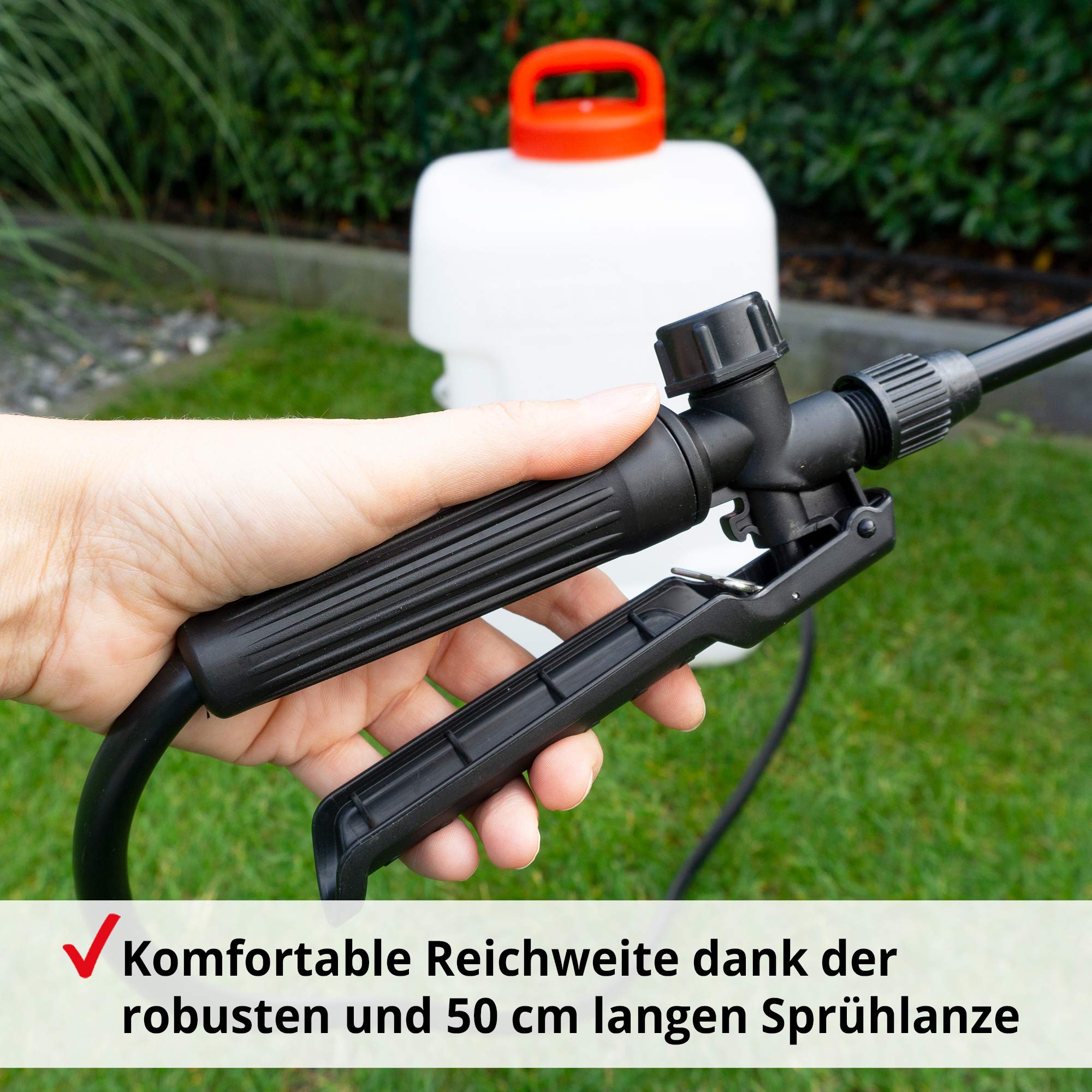 HECHT Akku Rückenspritze 16 L 2,5 Ah 2,5 bar Arbeitsdruck | Lithium-Ionen Akku, großer 16 Liter Behälter, 3 Düsen, ergonomischer Schultergurt, Drucksprüher 16 Liter