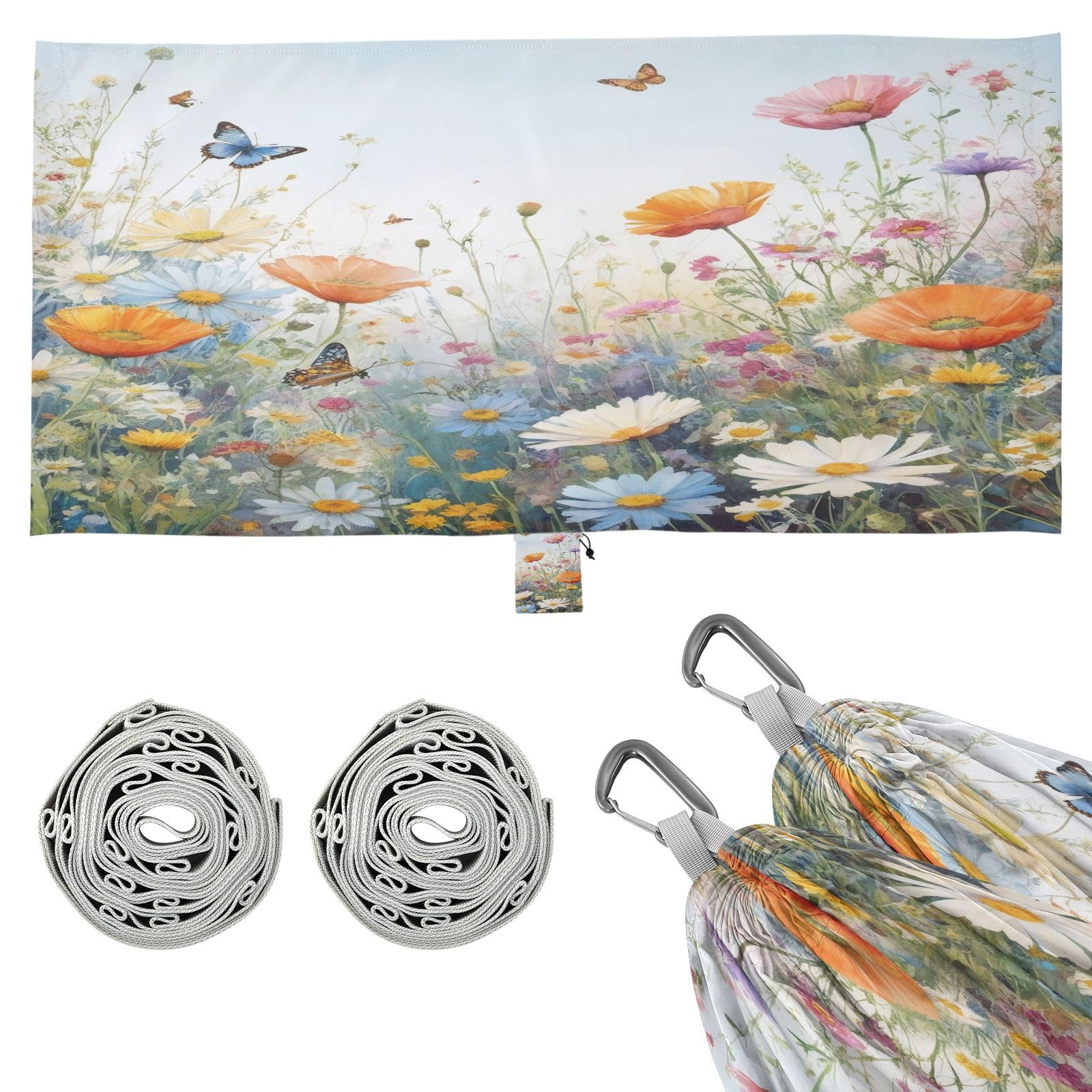 Haskirky Wildflowers Camping Hammock, Single Portable Hammocks with Tree Straps & Attached Carry Bag, 330Lbs Capacity Perfect for Outside Indoor Hiking Beach Backpack Travel