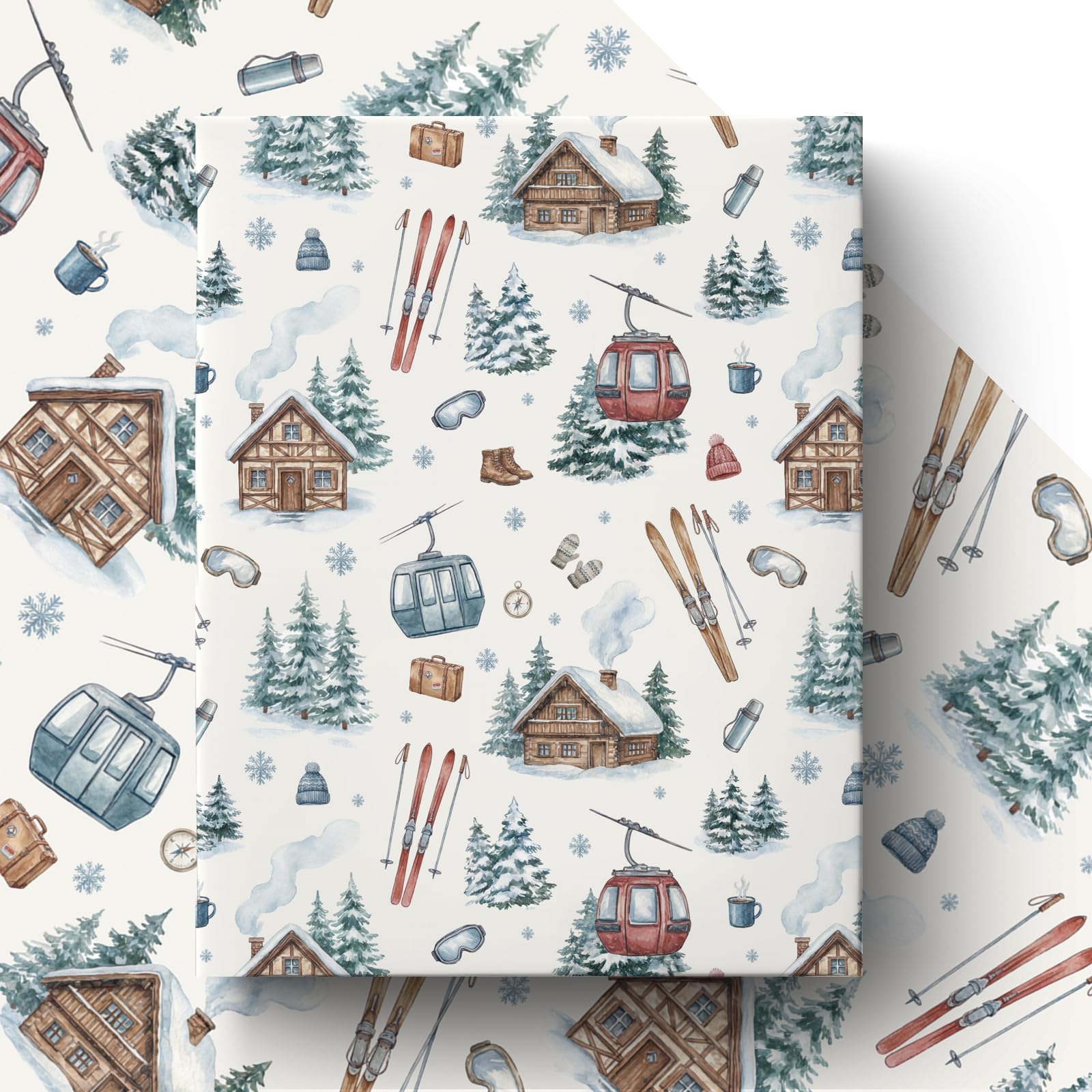 GleeWrap Alpine Skiing Wrapping Paper, Winter Ski Resort Gift Wrap