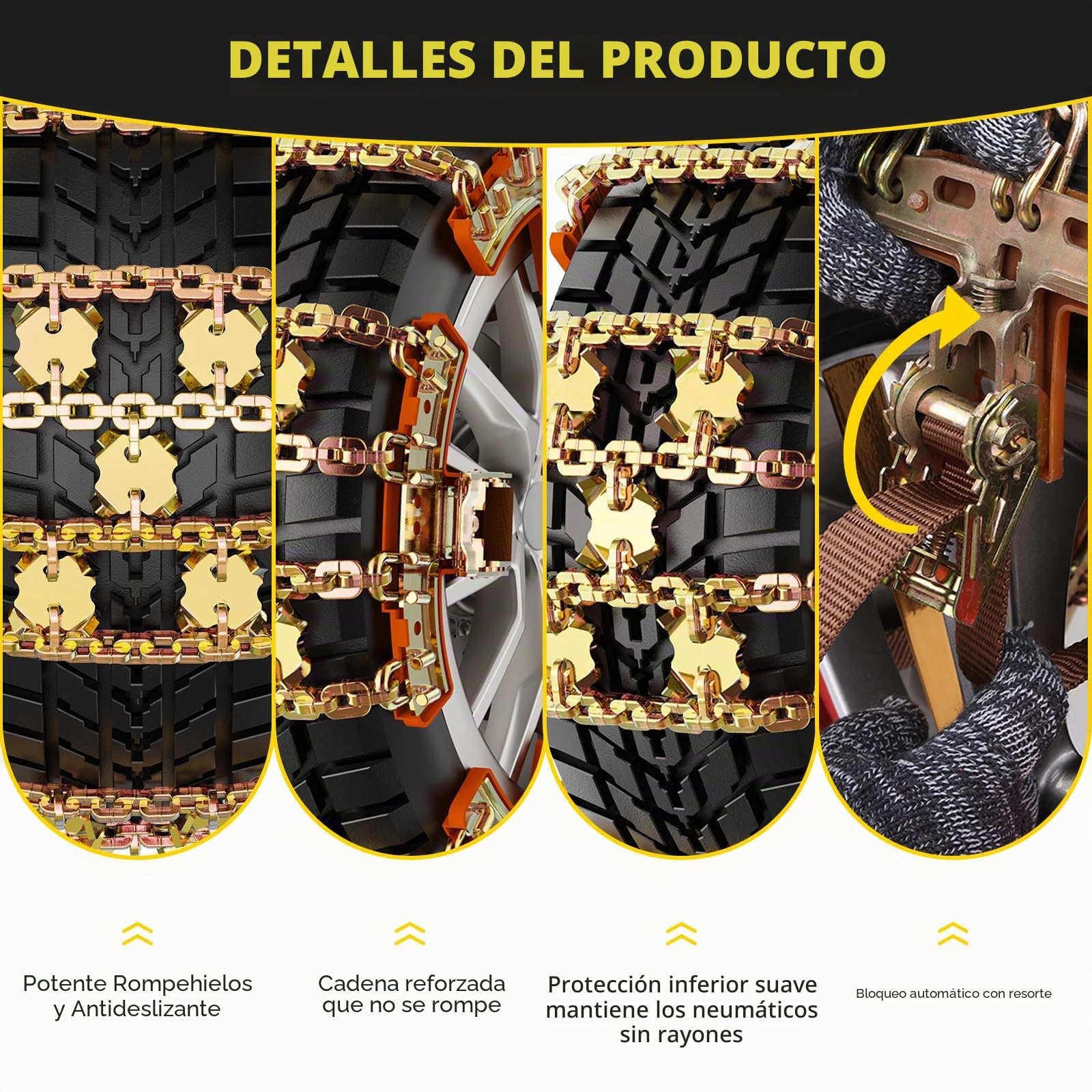 Cadenas de Nieve 6 piezas Ajustables Universal Cadenas para Coche con Pala para Nieve Fácil de instalar para Automóviles SUV Ancho Neumático 185-245mm