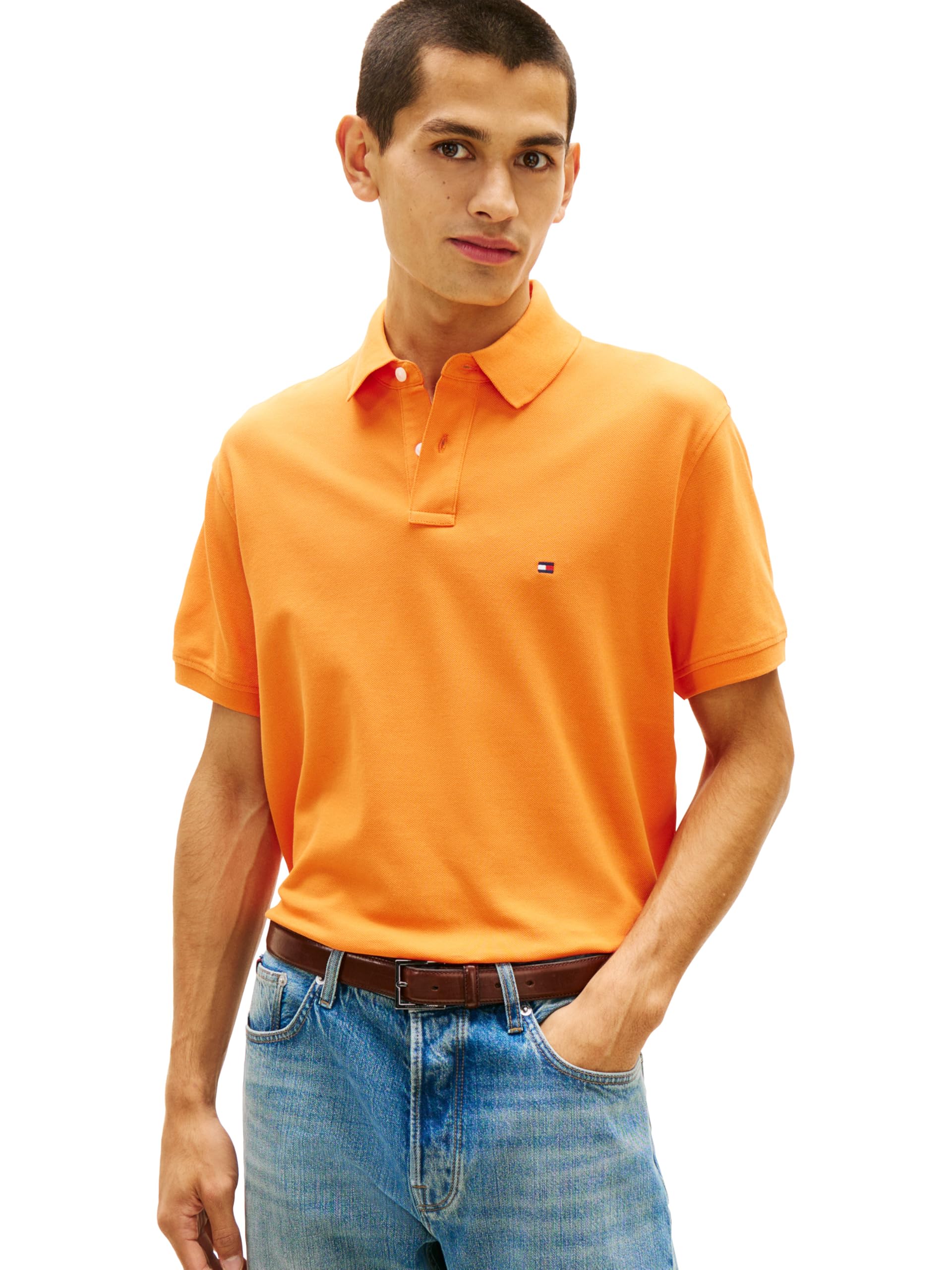 Tommy Hilfiger Men's Short Sleeve Polo Shirts in Classic Fit with Stretch and Organic Pique Cotton