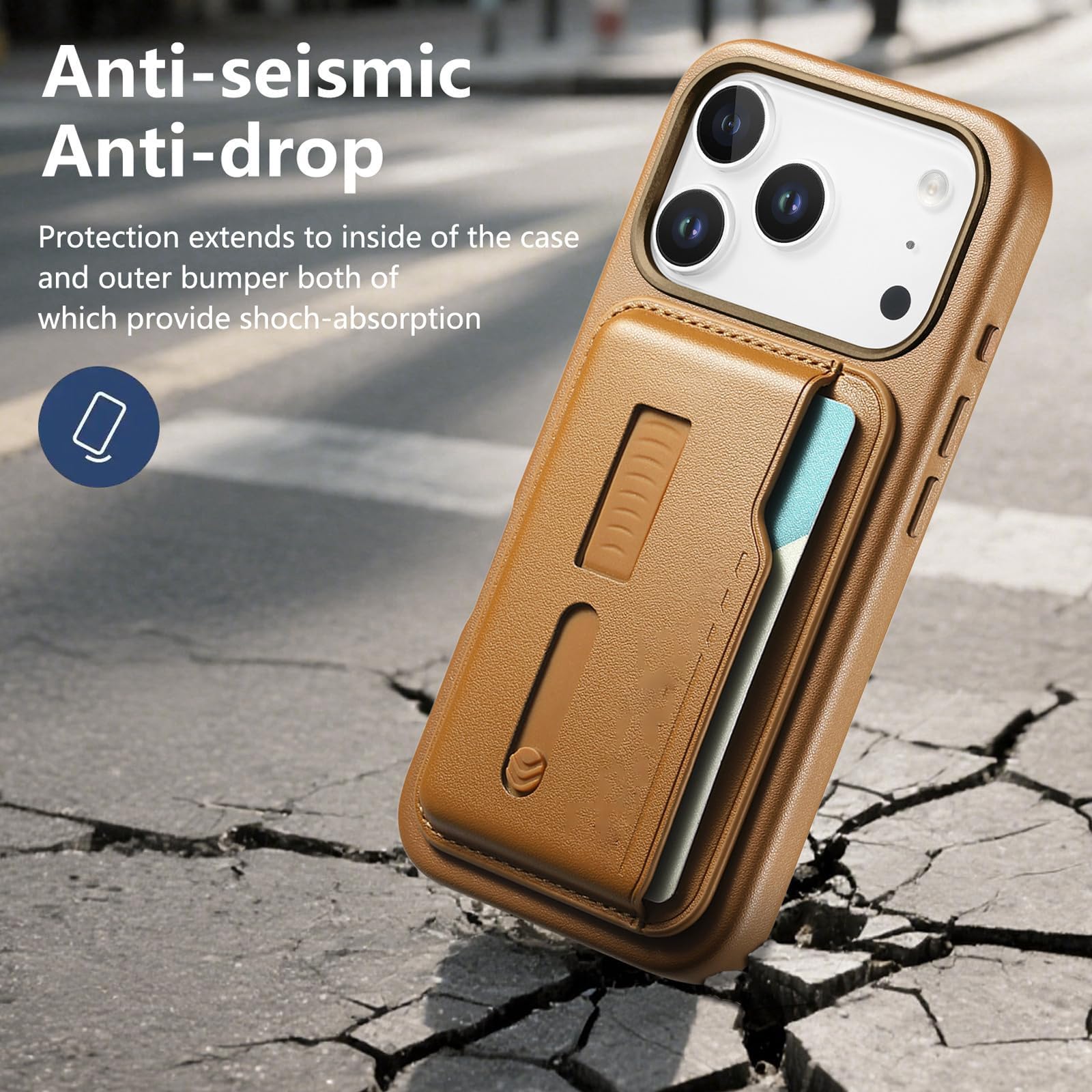 Etui na iPhone 17 Pro Max/17 Pro/Air/17, etui portfelowe z przegródkami na karty, etui na nadgarstek, magnetyczna, odporna na wstrząsy powłoka (pomarańczowy, 17 Air)