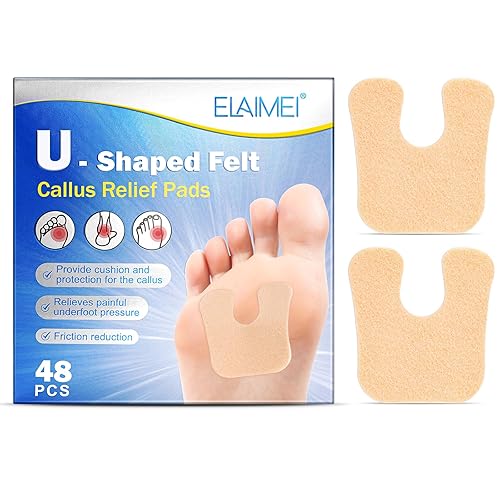 Almohadillas de fieltro para callos en forma de U (paquete de 48), protegen los callos del roce en los zapatos, almohadillas de pie de 0.04 pulgadas