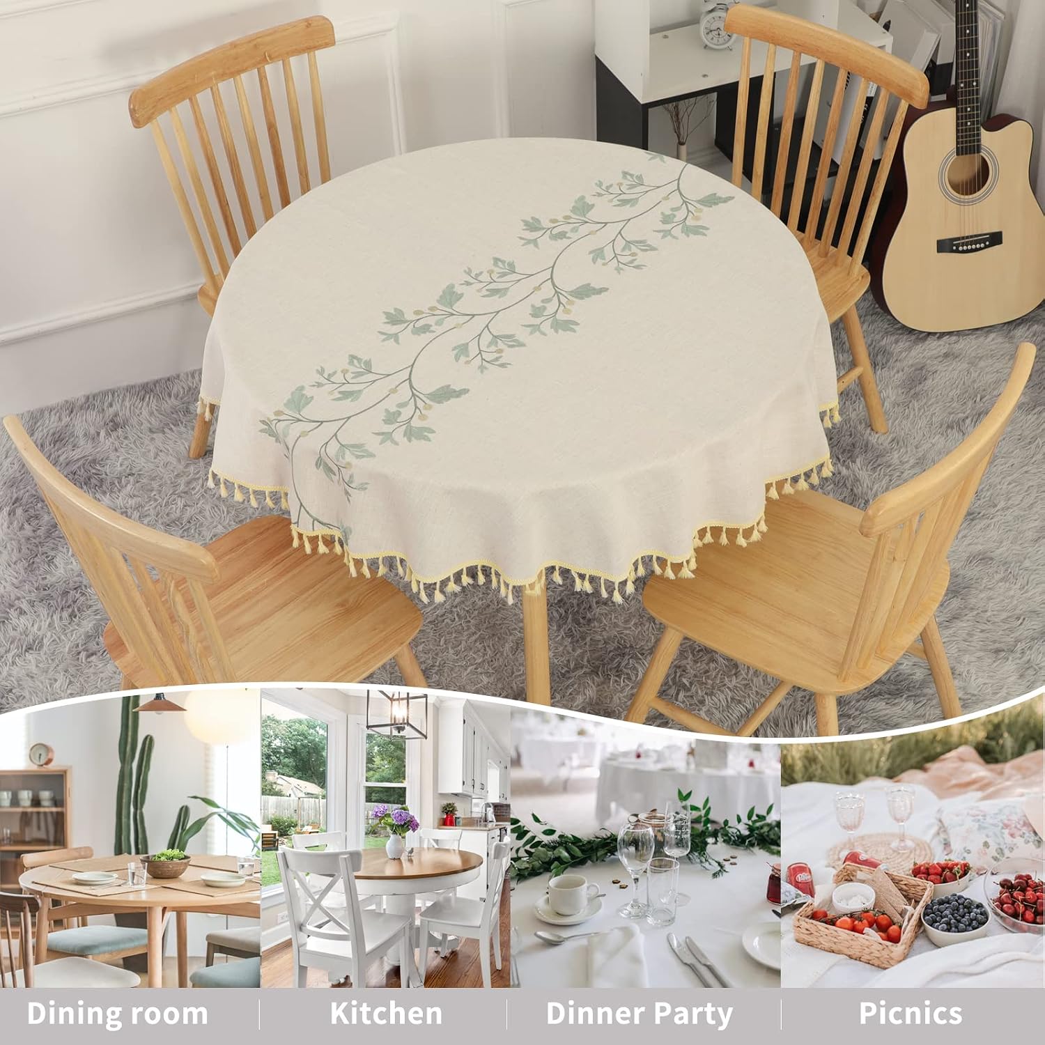 SUCHDECO Round Tablecloth 140cm Cotton Linen Table Cloth - Image 3