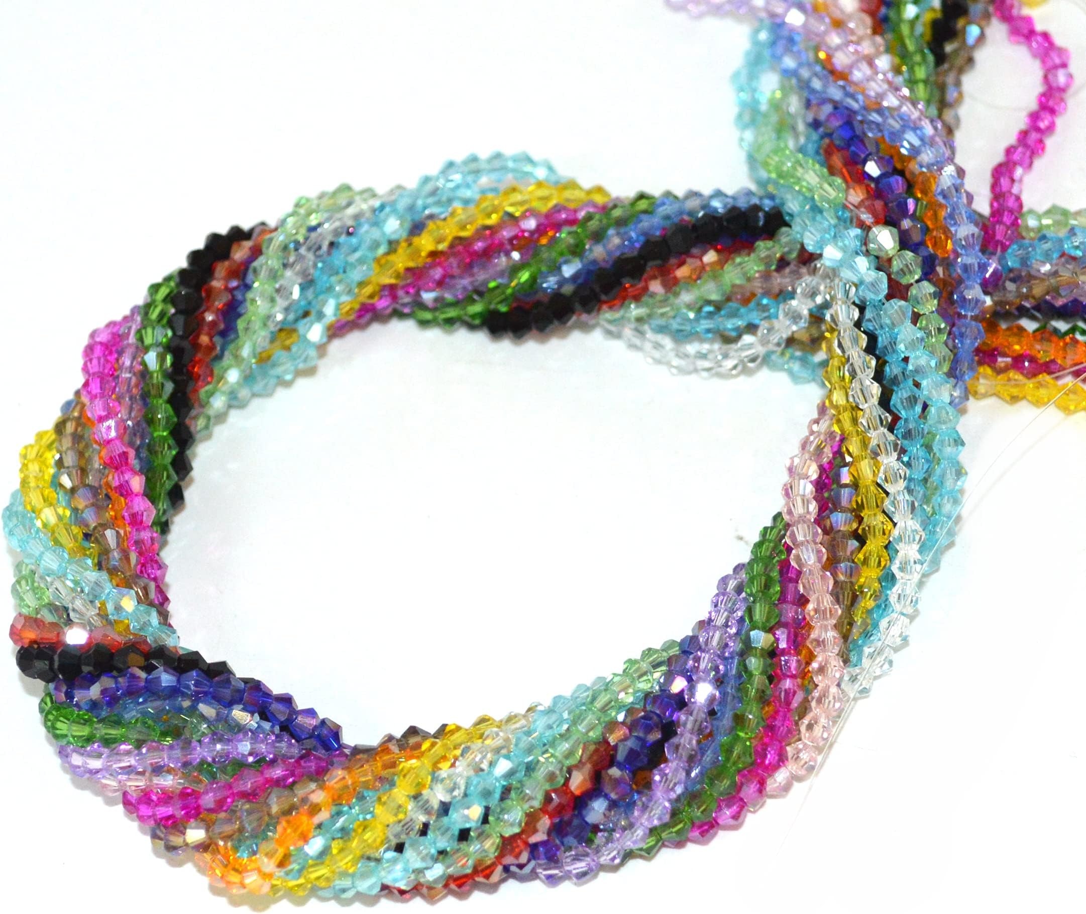 3mm Bicone Crystal Glass Beads Briolette Rondelle Bead for Jewelry Making Assorted 15 Color Faceted Spacer Beads with Gunny Sack (3MM-1900pcs)