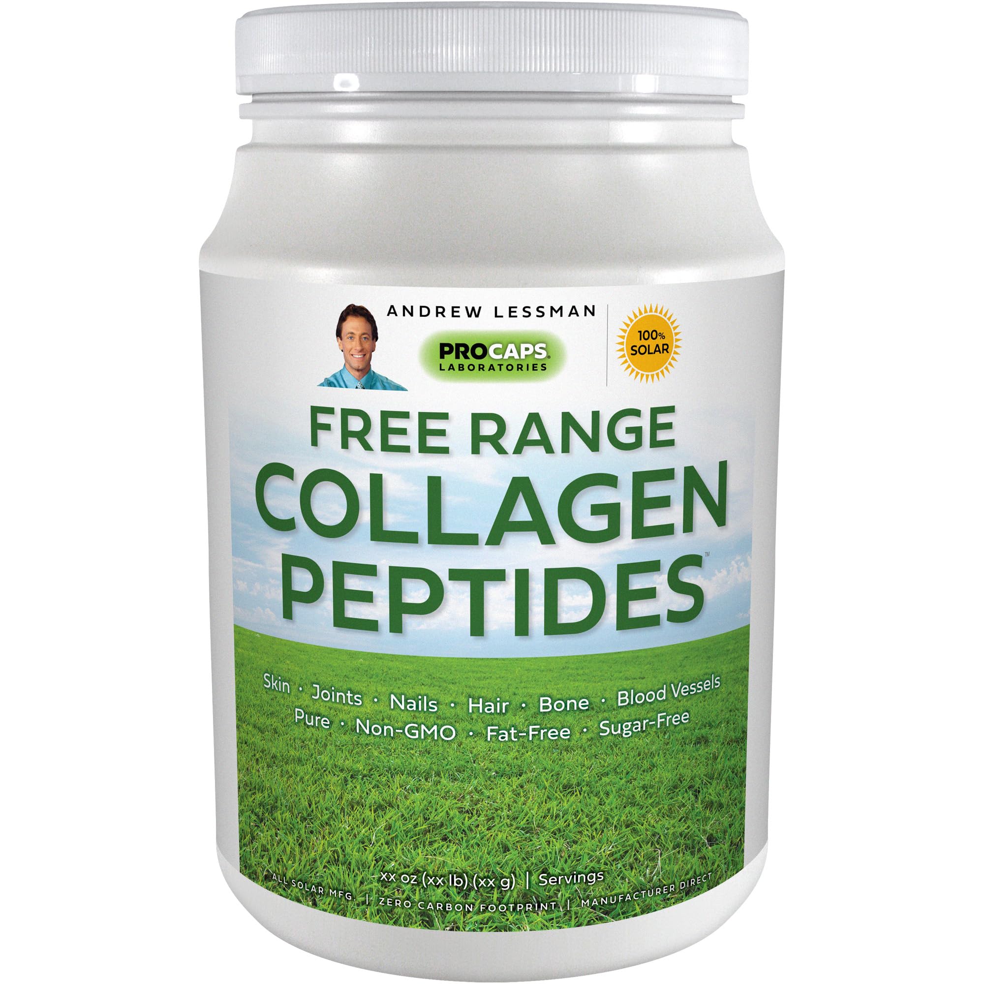 ANDREW LESSMAN Free Range Collagen Peptides Powder 60 Servings - Supports Smooth Soft Skin Comfortable Joints Pure Super
