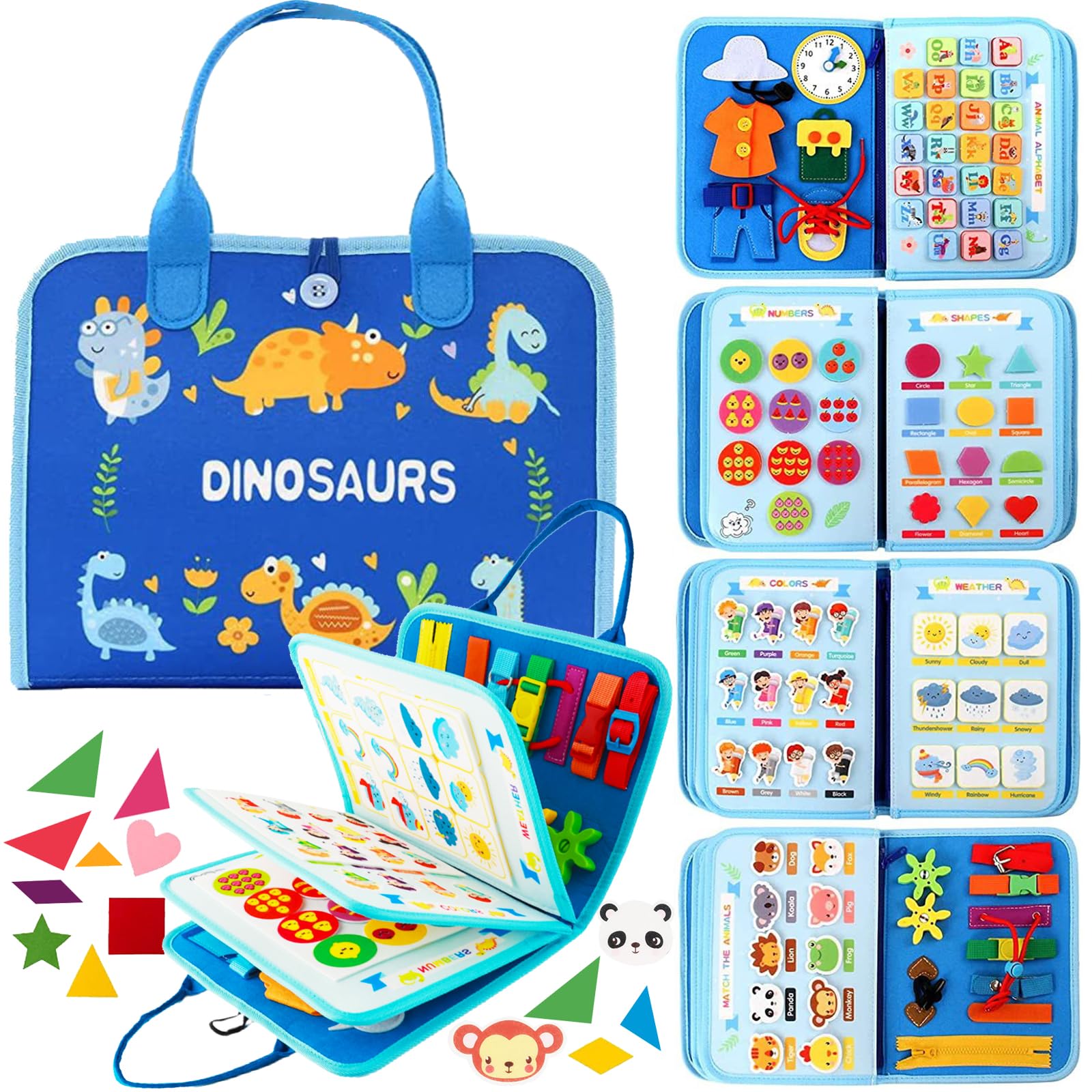 Busy Board Montessori zabawka od 1, 2, 3, 4 lat, filcowa tablica do aktywności 7 w 1, zabawka edukacyjna, rozwijanie, sensoryczna drobna motoryka, zabawka edukacyjna dla niemowląt
