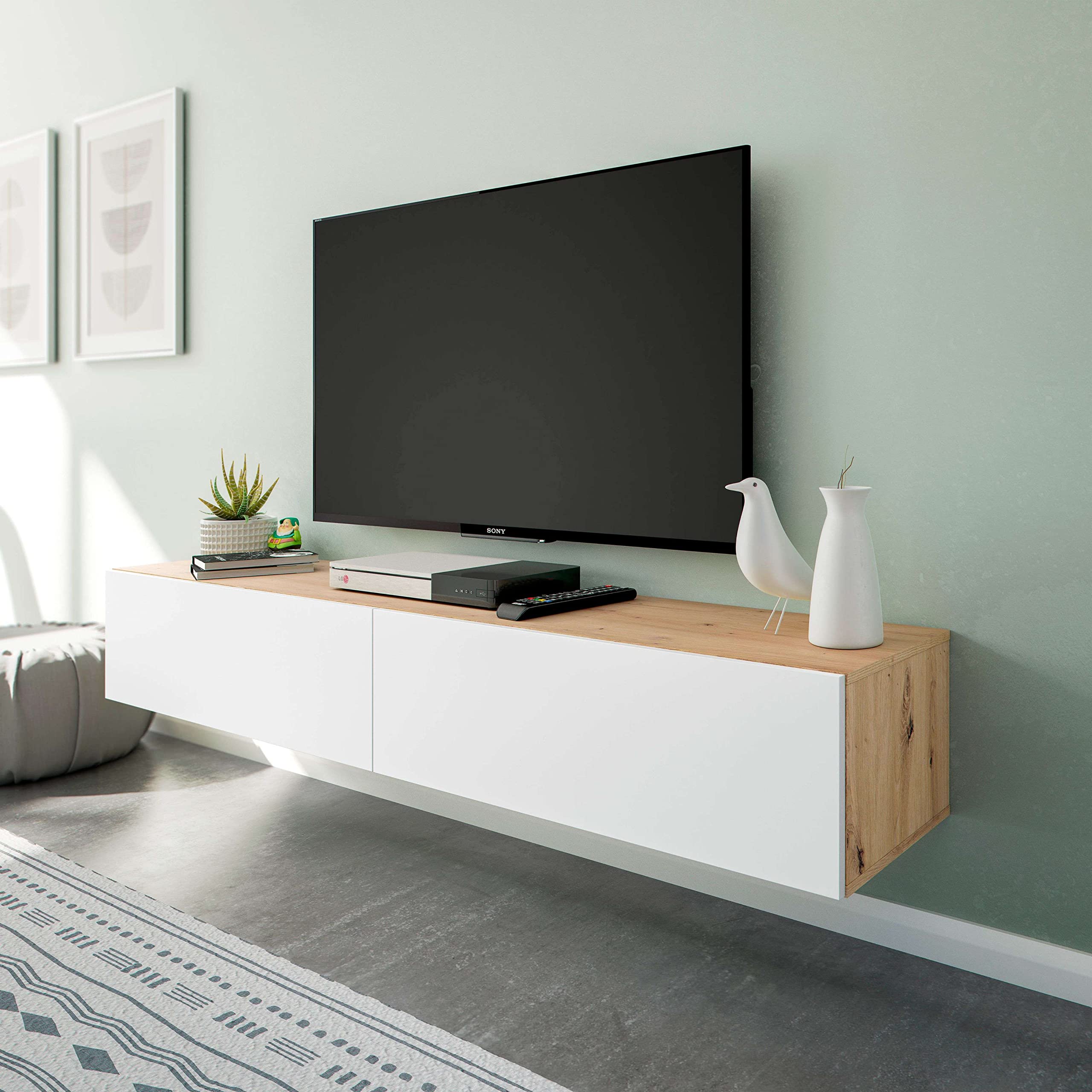 Habitdesign Muebles TV de Comedor Kaway Color Roble Nodi y Blanco Artik 35x180x28 cm