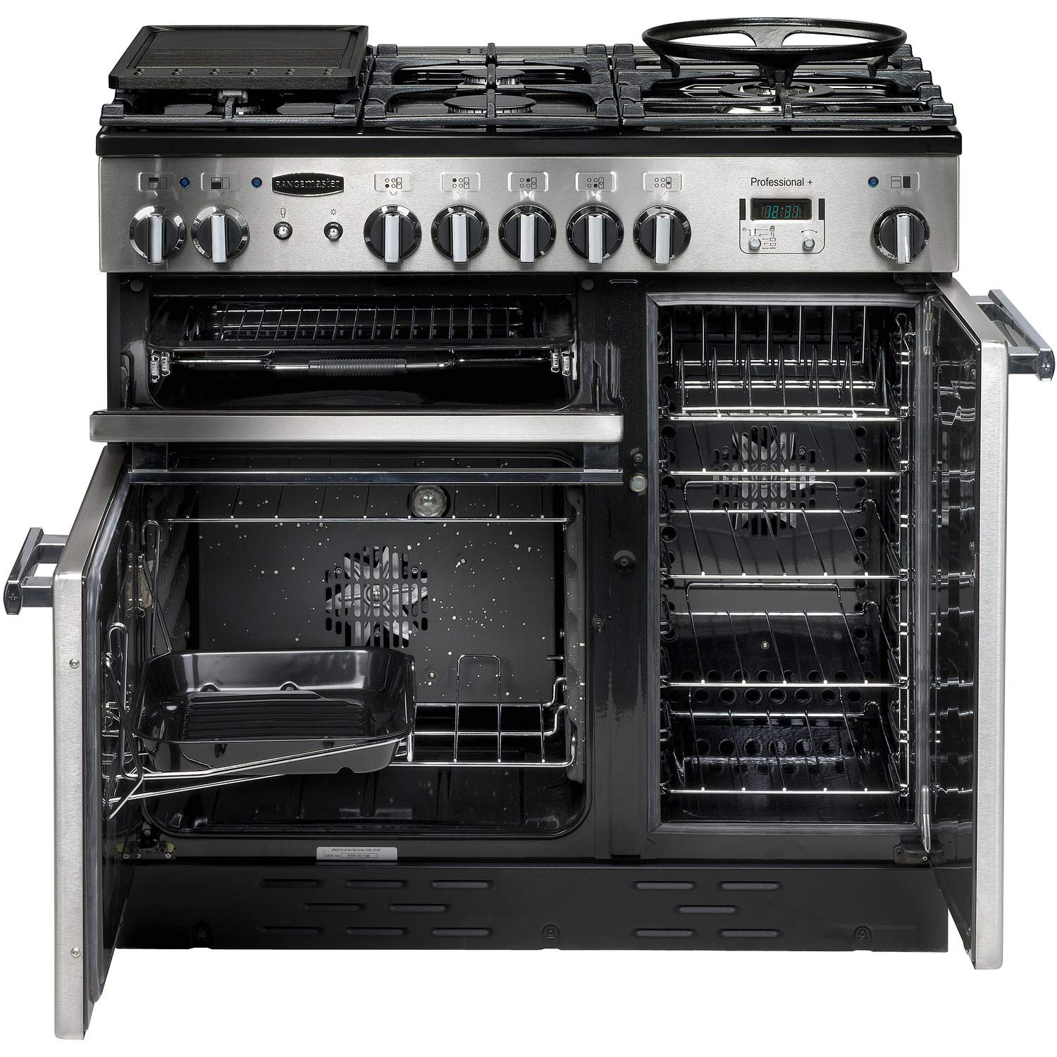 Rangemaster PROP90DFFSS/C Freestanding Range Cooker, Two Fan Ovens, AA Rated, 5 Burner Gas Hob, Stainless Steel — view 6