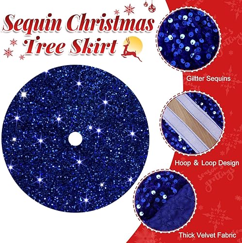 Miniatura 2 de FOTSHARER Falda de árbol azul pequeña de 21 pulgadas, falda de árbol de Navidad con lentejuelas con purpurina, tapete grueso de terciopelo para