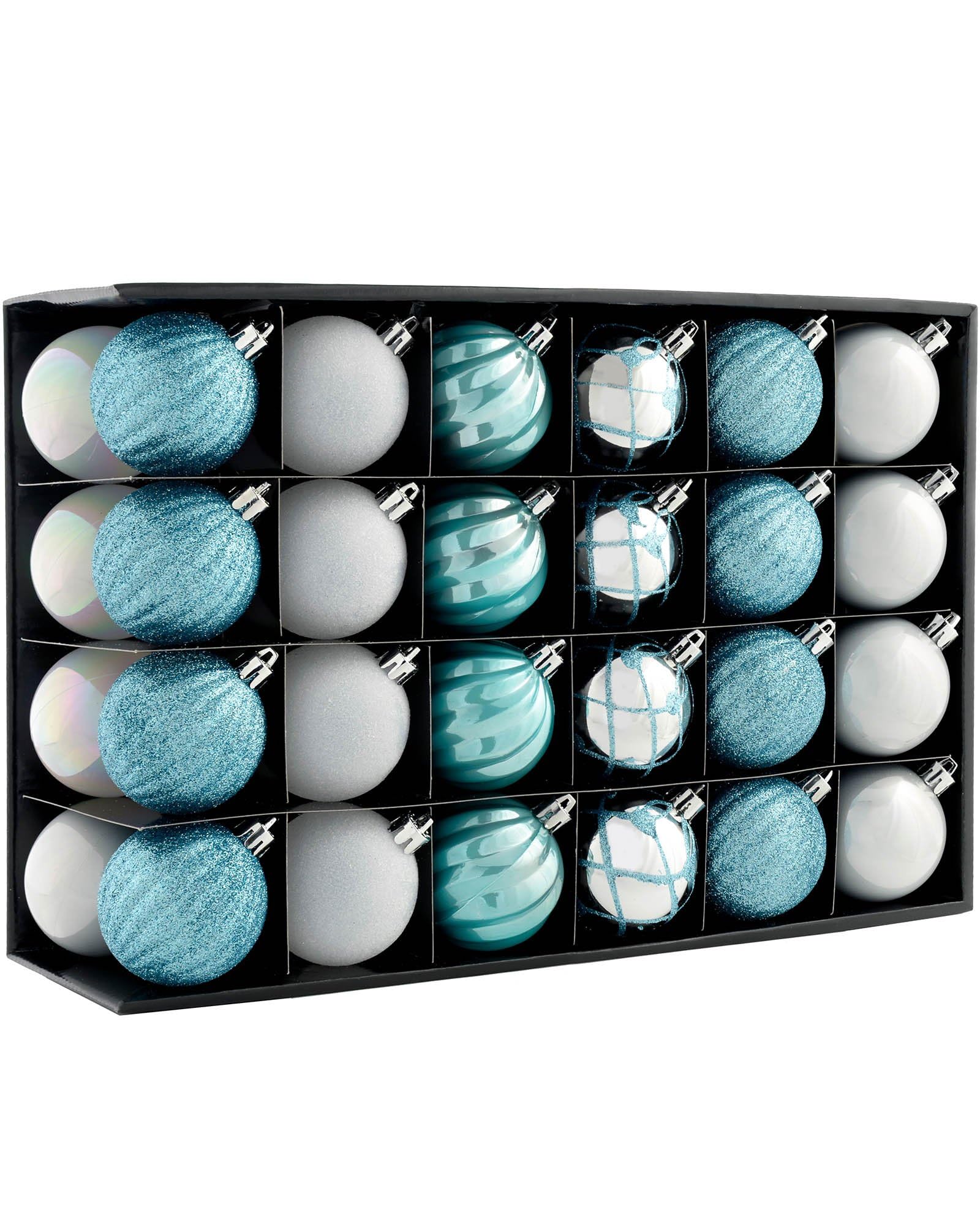 WeRChristmas Shatterproof Luxury Christmas Tree Baubles,Plastic, 48-Piece - Silver/Blue/White