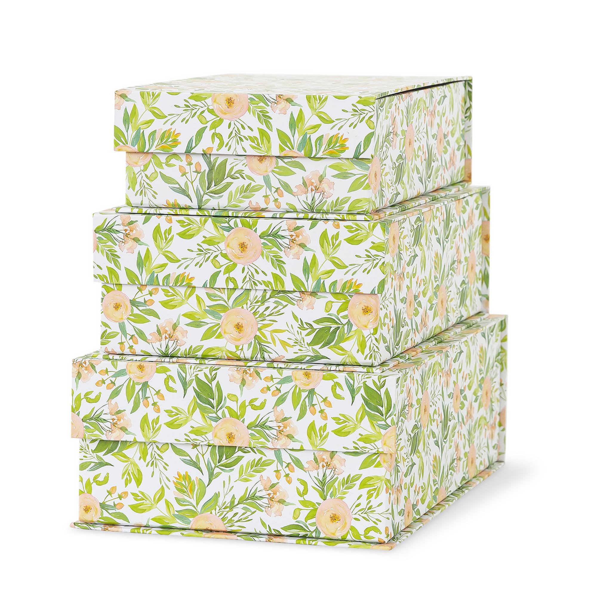 Soul & Lane Decorative Cardboard Storage Boxes, Set of 3 Floral Pattern Keepsake Boxes with Magnetic Closure, Nesting Memory Storage for Organizing