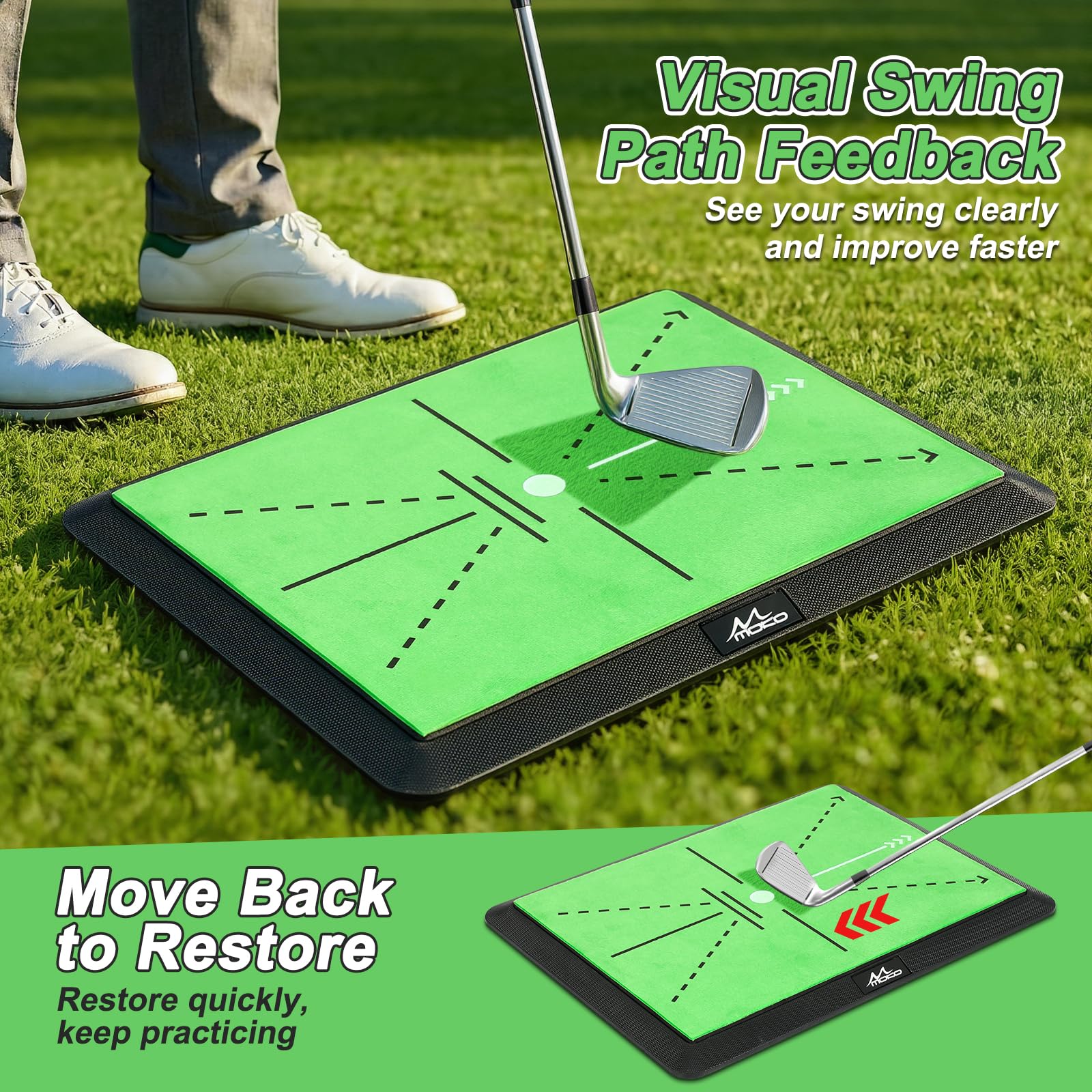 MoKo Golf-Schlagmatte, Golfmatte mit Schwungbahn-Feedback, Zusätzliche Austauschbare Trainingsmatten mit Rutschfester, strapazierfähiger Gummiunterlage, Geschenke für Golfer für Männer und Frauen