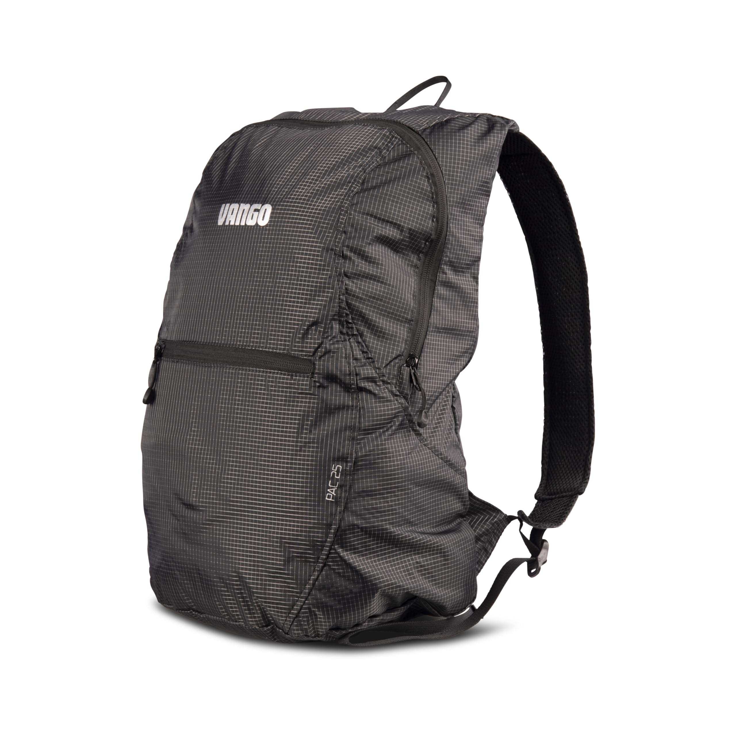 Vango Pac 25L Packable Backpack – Lightweight Foldable Hiking & Travel Rucksack, 200D Ripstop Nylon Daypack with AirMesh Straps & Stuff-Sack Storage (Black)