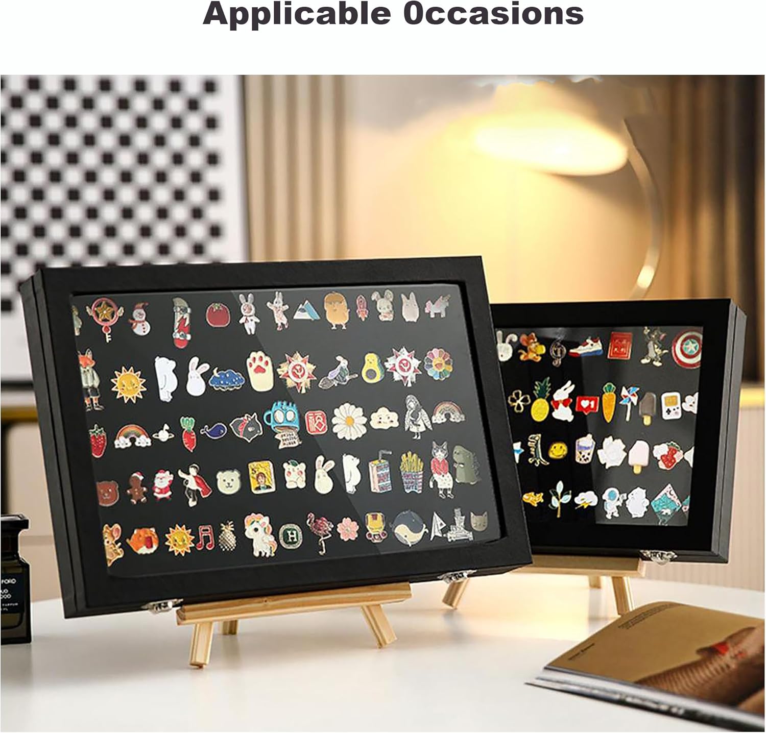 Badge Display Box - 13.8 X 9.5 X 2.0 Inches Pin Display Case -Glass Top Collection Display Case for Breastpin, Medal, Badges, Ribbons, Brooch, Jewelry