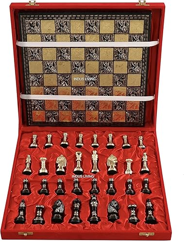 Miniatura 7 de Juego de mesa de ajedrez prémium de lujo y decorativo, 12 x 12 pulgadas, negro y dorado, juego de ajedrez coleccionable y hecho a mano para