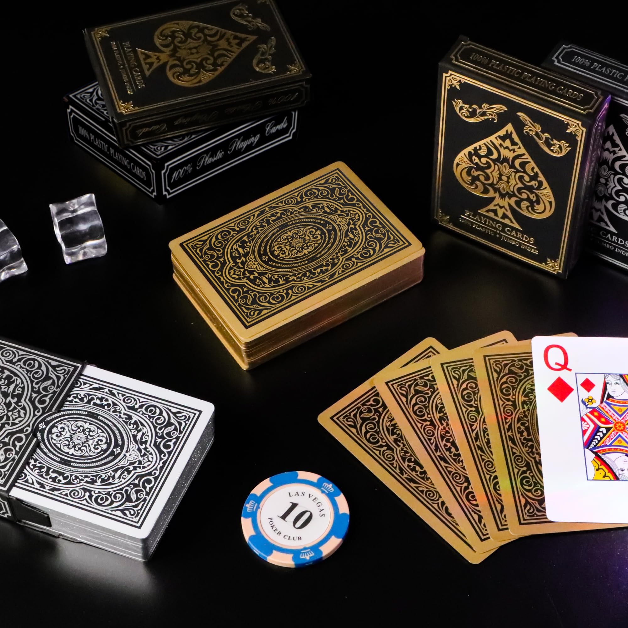Etyishe Lot de 6 cartes à jouer en plastique imperméables pour adultes, lot de cartes de poker Jumbo Index