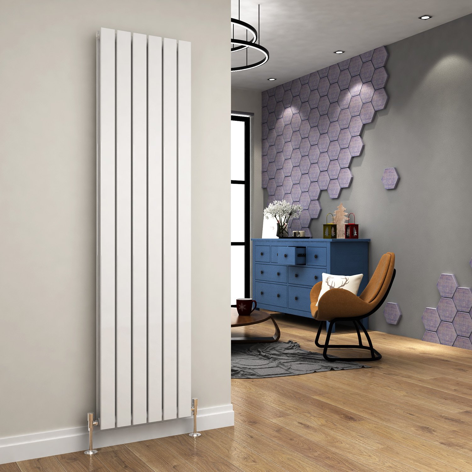 ELEGANT 1800 x 456 mm White Vertical Double Flat Panel Designer Radiator