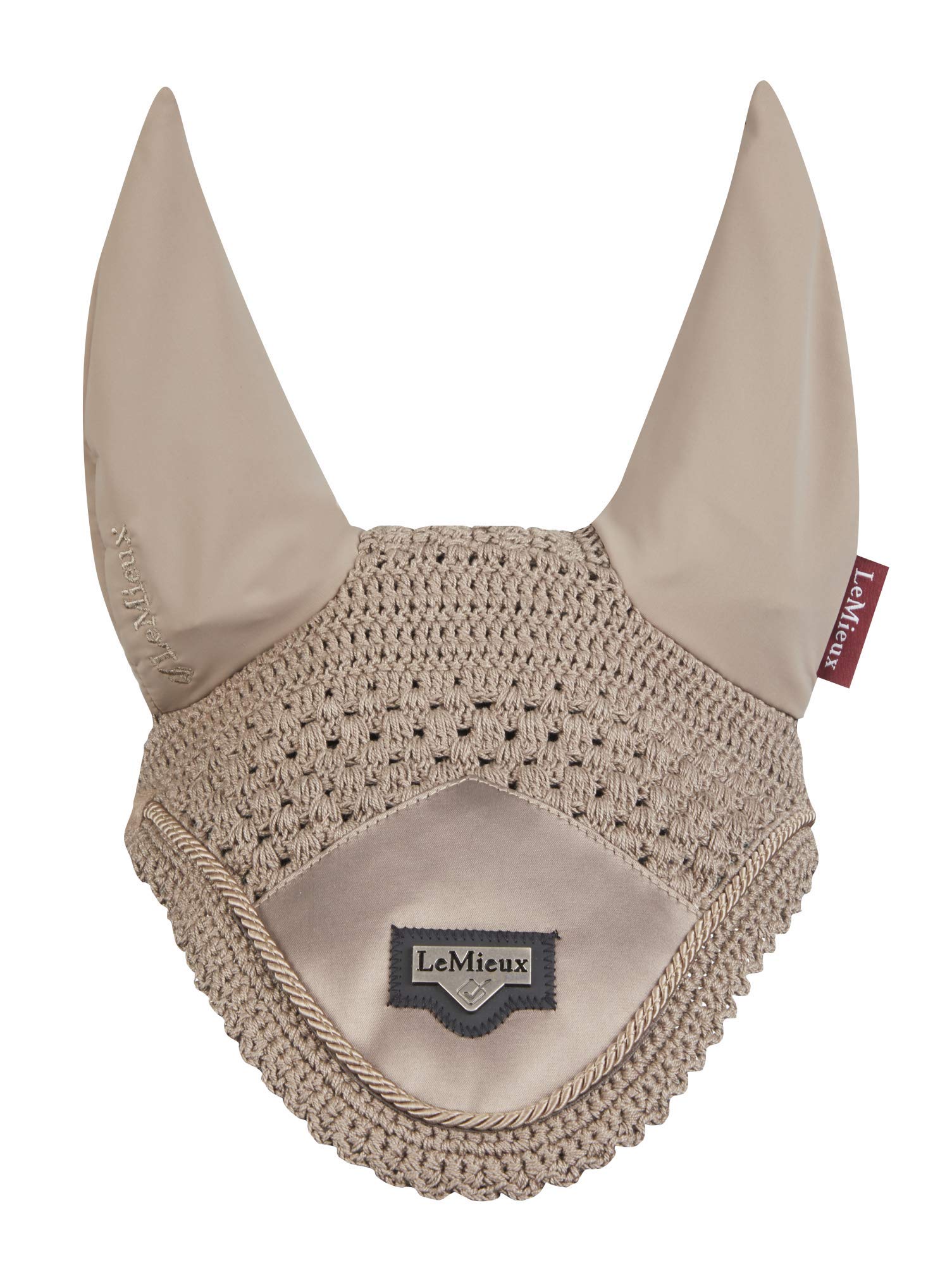 LeMieux Loire Horse Fly Hood - Stylish Hand Knitted Crotchet - Soft Stretchy Comfortable Lycra Ears Satin Front Fly Protection Mask