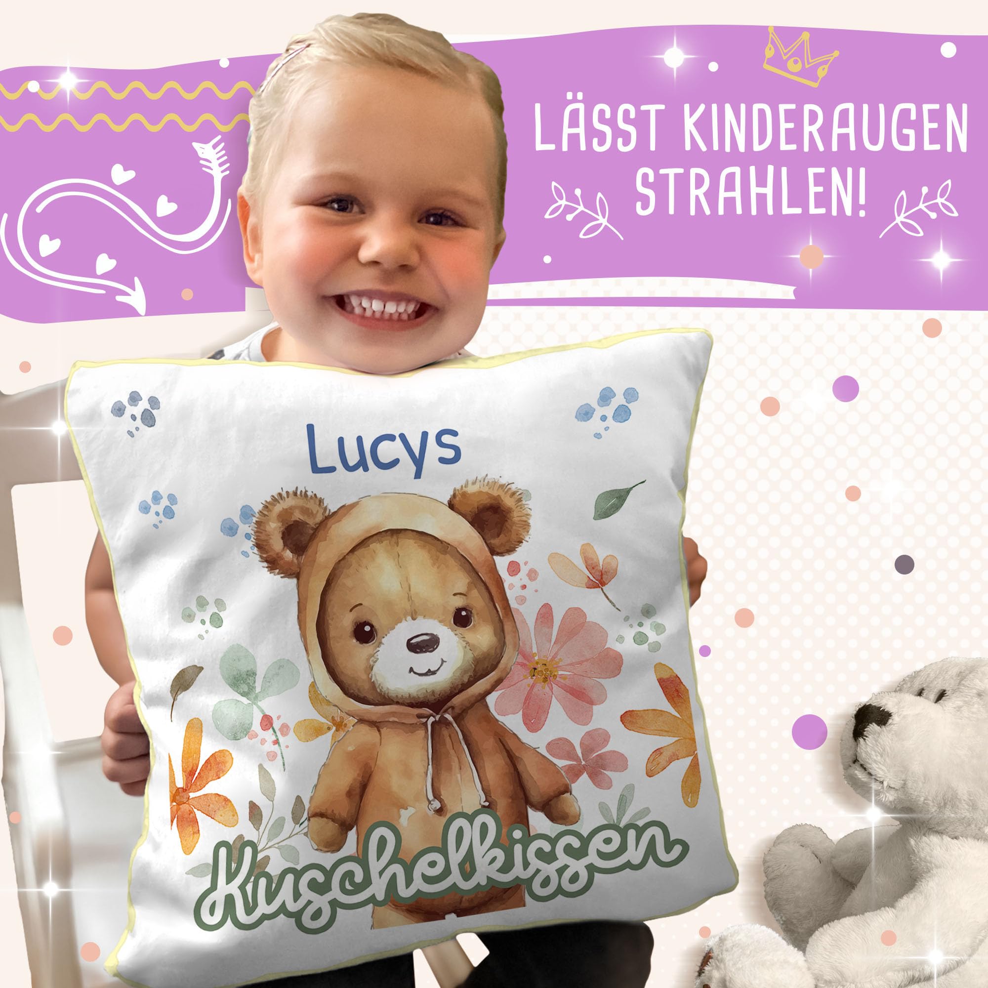 Personalisiertes Igel Kissen 40x40cm - Flauschiges Kinderkissen Mit Namen