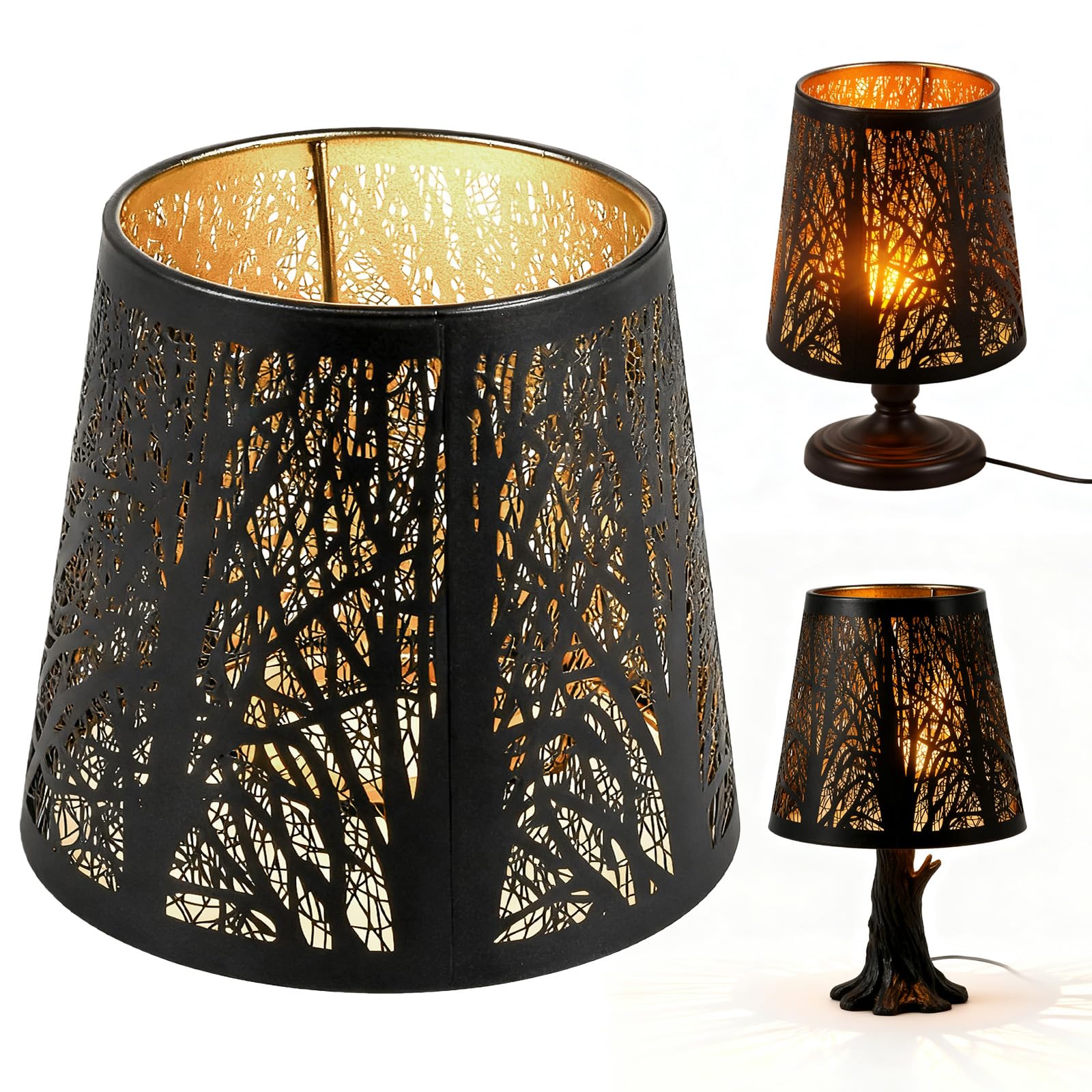 Pantalla para lámpara de mesa, pantallas de metal E27 con sombra de árboles, pantalla vintage de hierro, diseño hueco para lámparas de pie, lámpara colgante, decoración de dormitorio, 19 x 15 x 13 cm