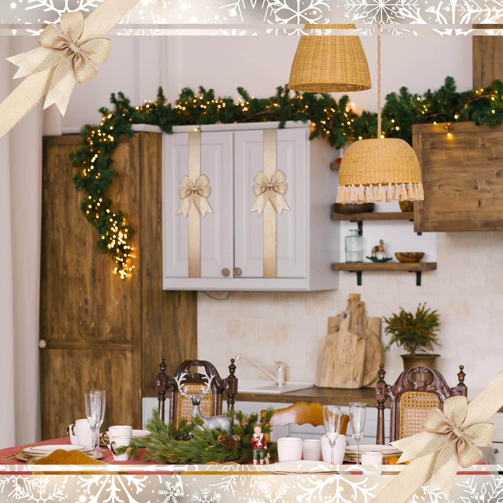 Lot de 8 rubans de Noël en toile de jute pour porte de Noël, décoration d'armoire, décoration de cuisine, ruban en toile de jute naturelle pour décoration de Noël, d'automne, de Thanksgiving