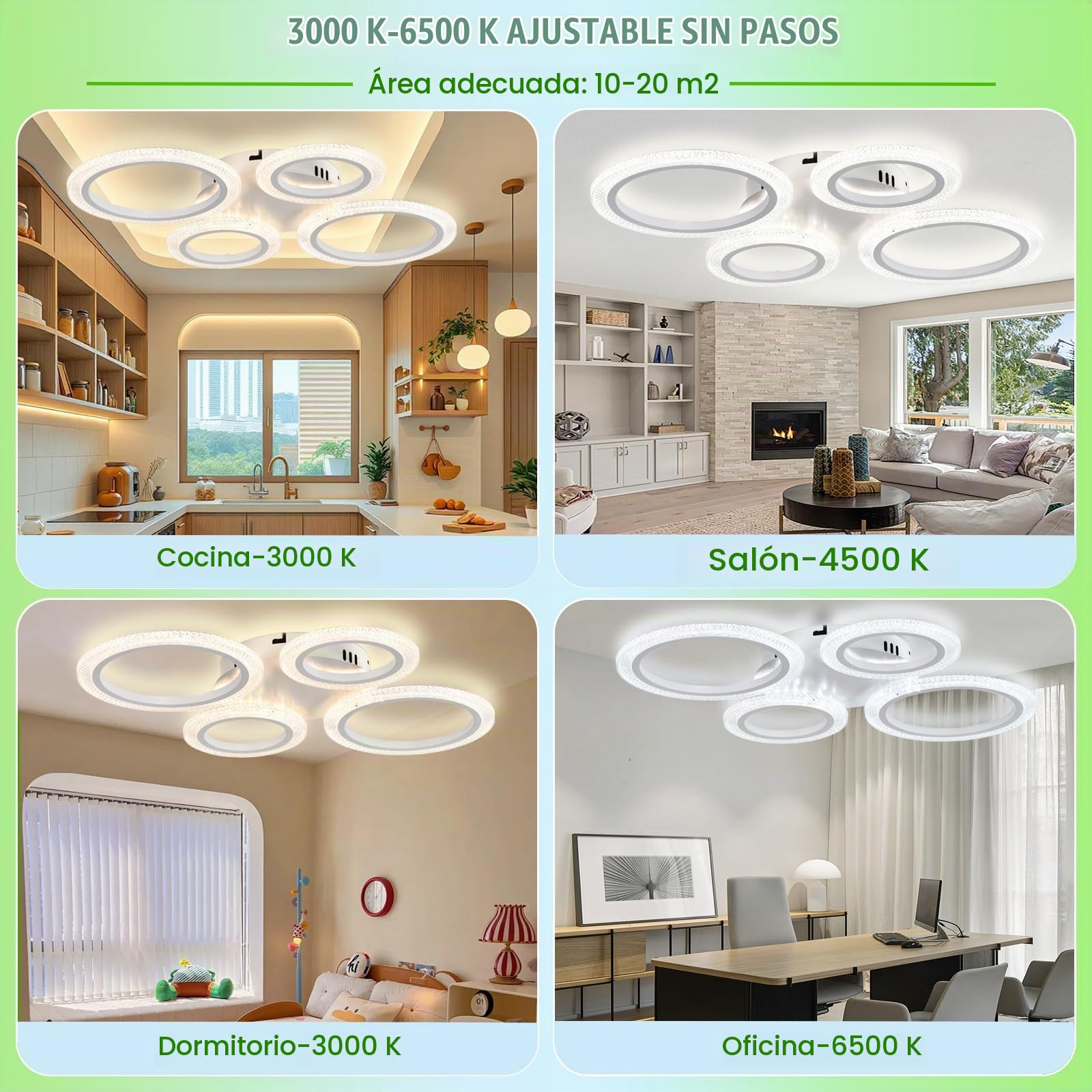 Lámpara de Techo Led Inteligente Moderna con Control Remoto y App, 48W Ceiling Lamp Regulable, 3 Temperaturas de Color, Modo Memoria y Timer, Para Dormitorios, Salones y Cocinas, Blanco