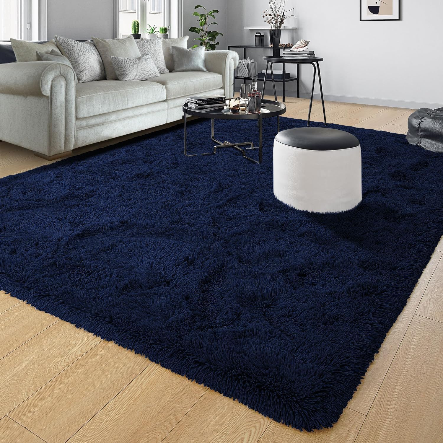 MOONLIGHT20015 Shaggy Area Rugs for Living Room Bedroom 3x5 Feet Navy, Fluffy Soft Throw Rug for Entryway Indoor Floor Carpet, Fuzzy Shag Rug for