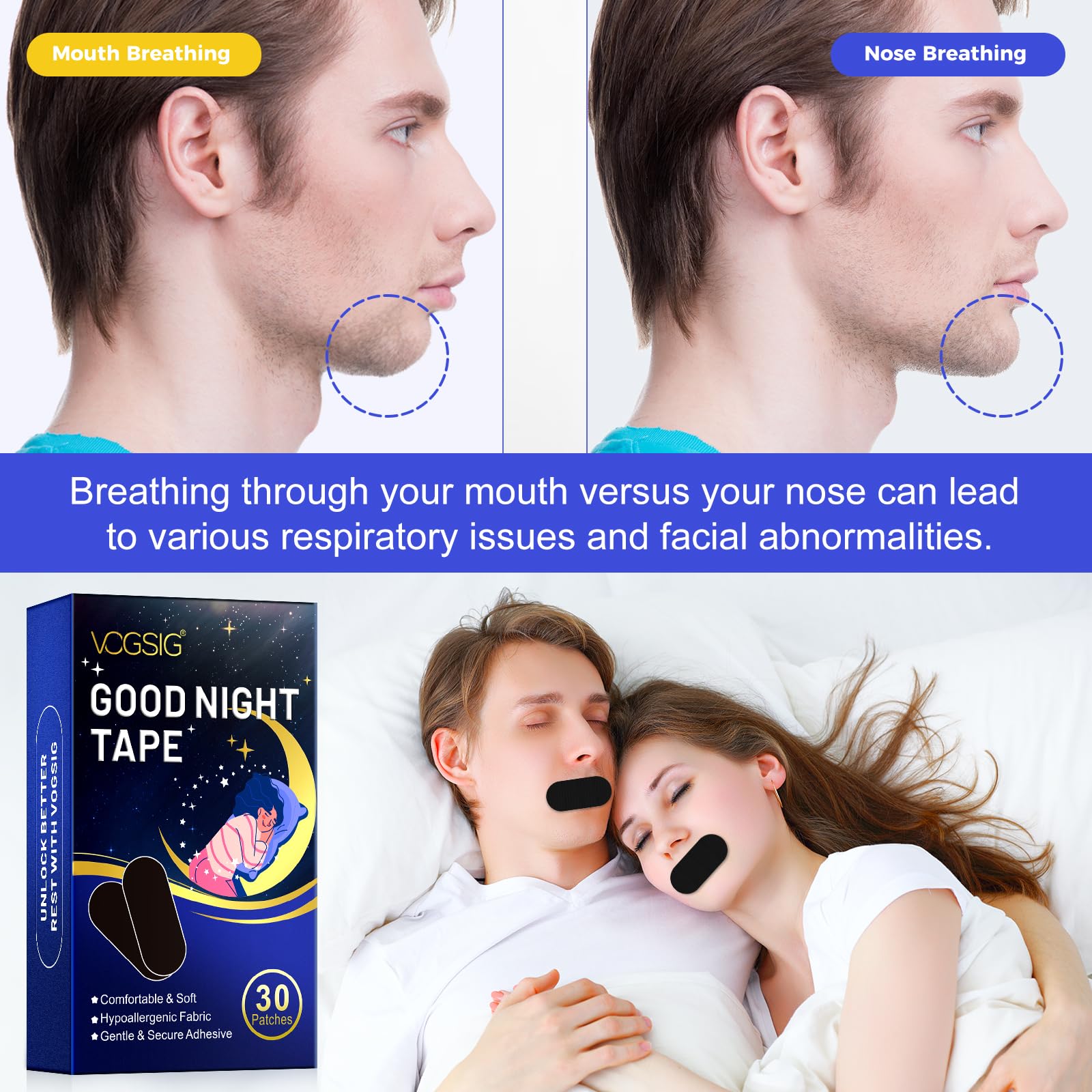30 Pezzi Nastro per la Bocca per Dormire, Bocca Anti Russare, Ovale Mouth Tape for Sleeping, Nastro la Bocca per Uomini e Donne, Migliore Respirazione e Sonno